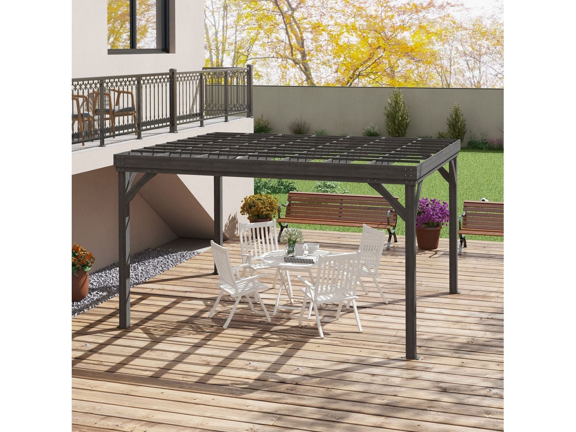 10' x 12' Outdoor Wooden Pergola Grape Vine Gazebo - Gray