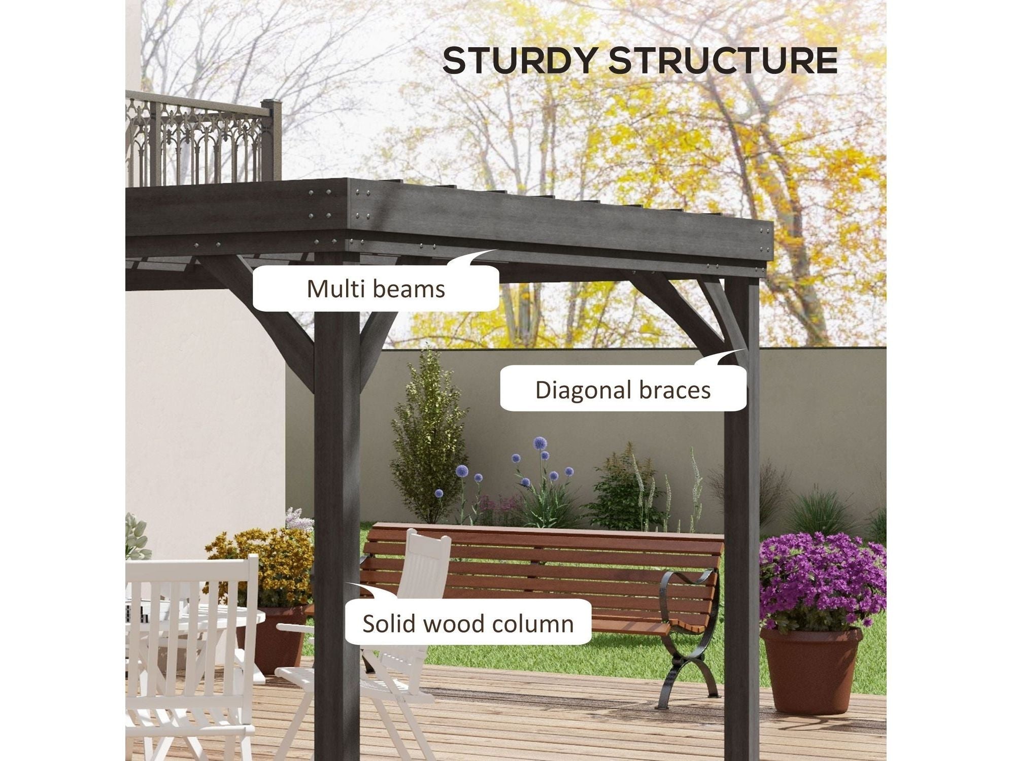 10' x 12' Outdoor Wooden Pergola Grape Vine Gazebo - Gray