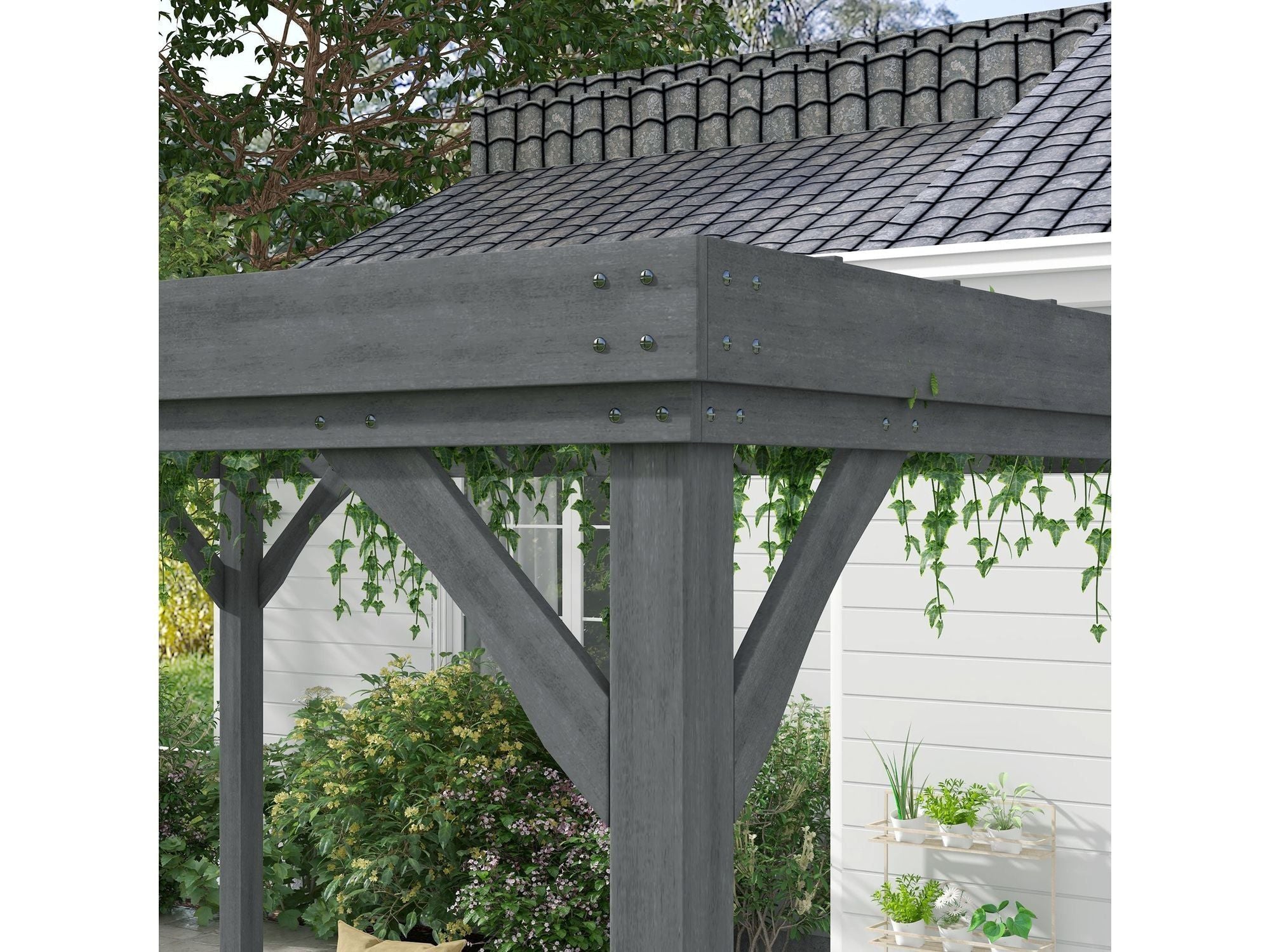 10' x 12' Outdoor Wooden Pergola Grape Vine Gazebo - Gray