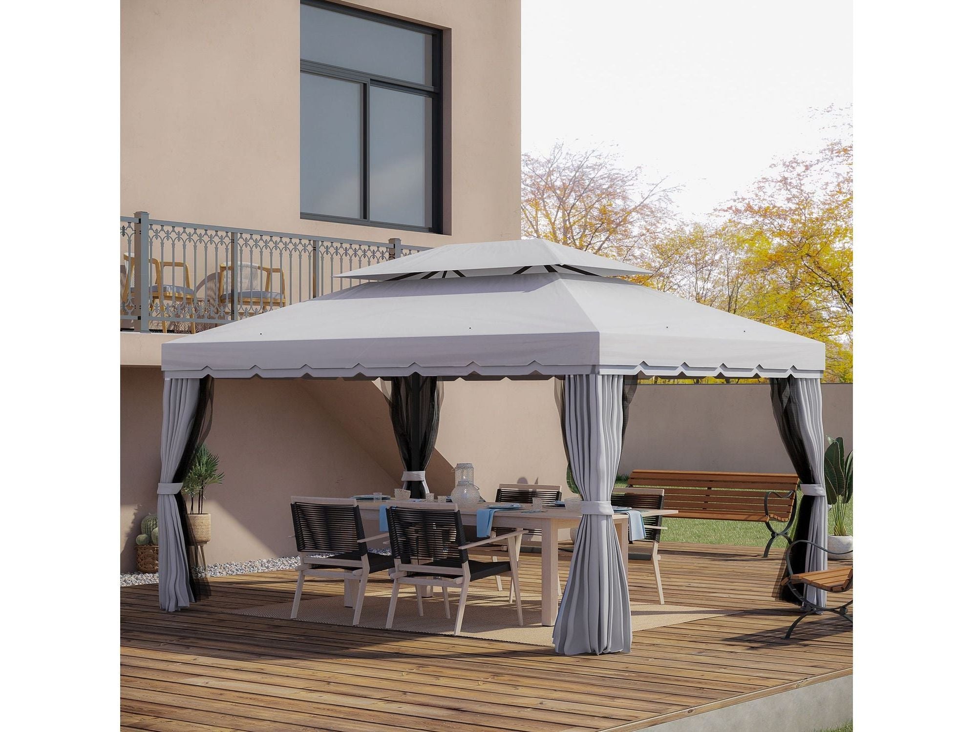 10' x 13' Aluminum Frame Double Roof Patio Gazebo - Light Gray