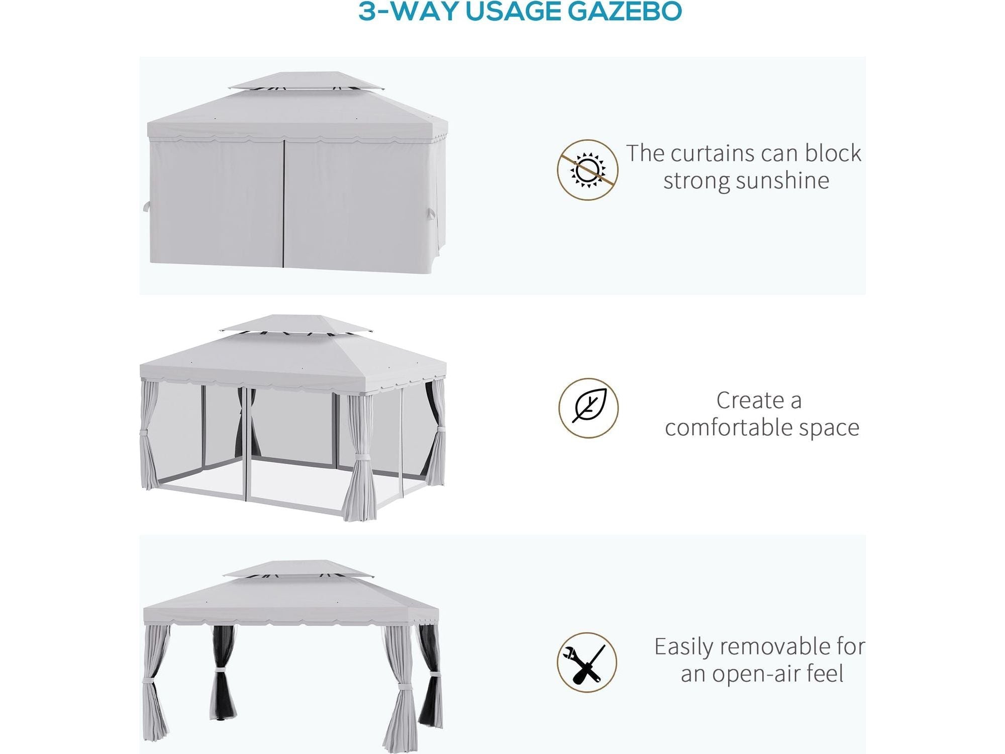 10' x 13' Aluminum Frame Double Roof Patio Gazebo - Light Gray