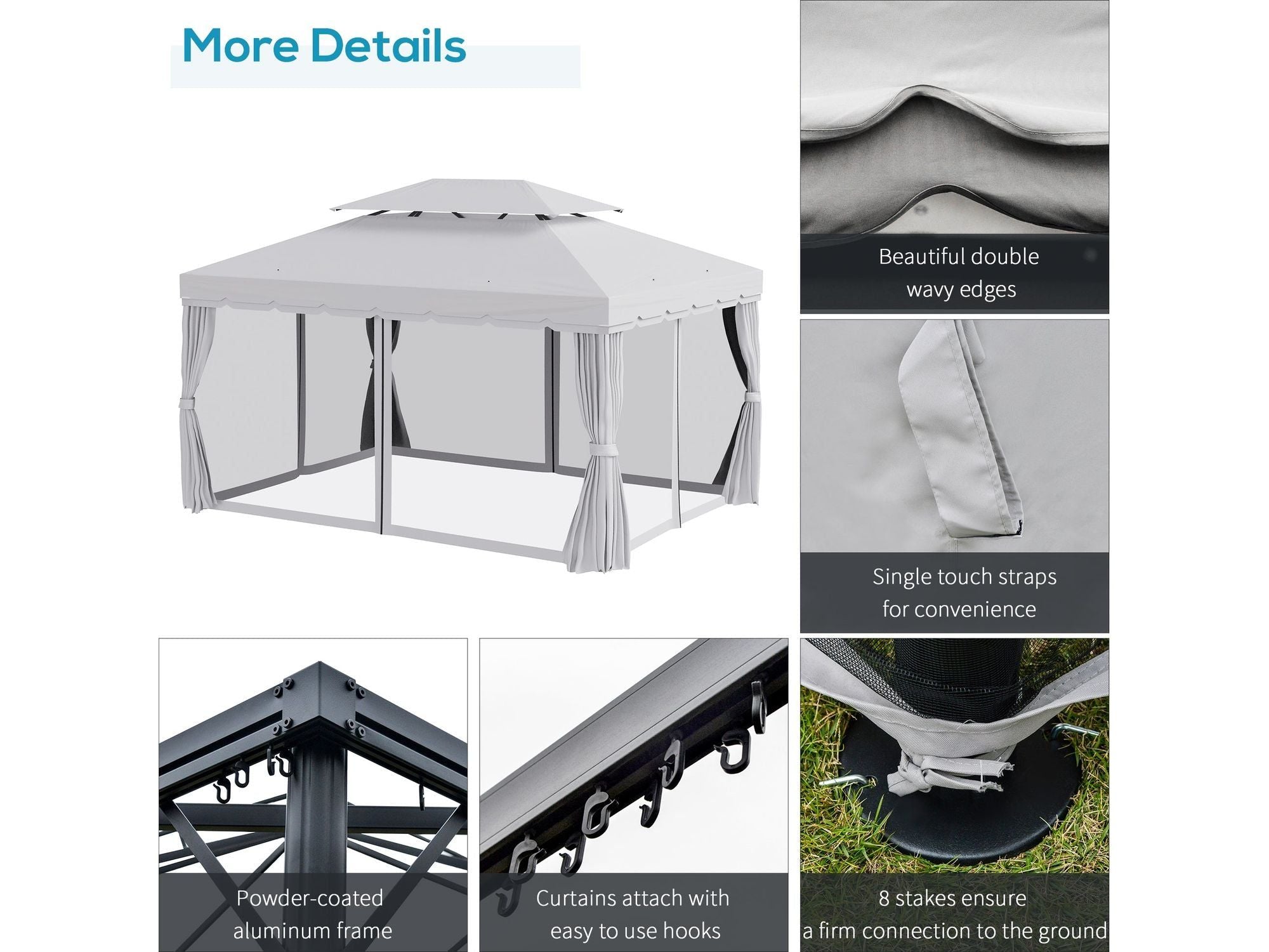 10' x 13' Aluminum Frame Double Roof Patio Gazebo - Light Gray
