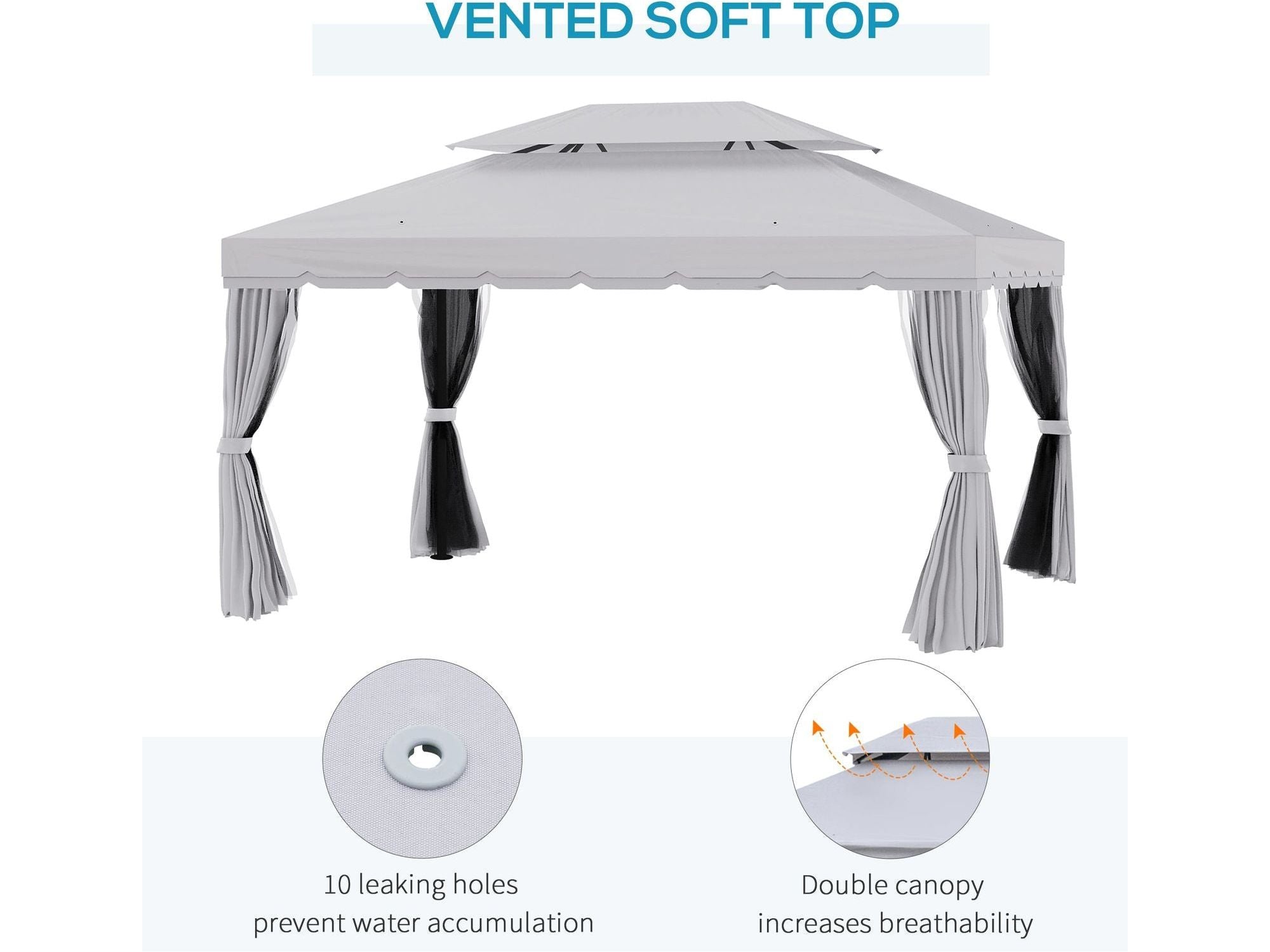 10' x 13' Aluminum Frame Double Roof Patio Gazebo - Light Gray