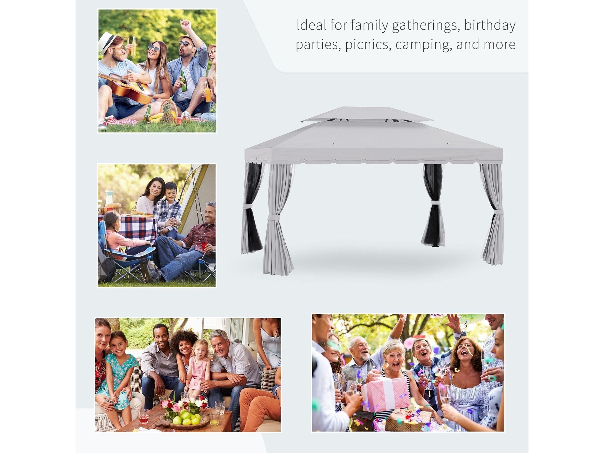 10' x 13' Aluminum Frame Double Roof Patio Gazebo - Light Gray
