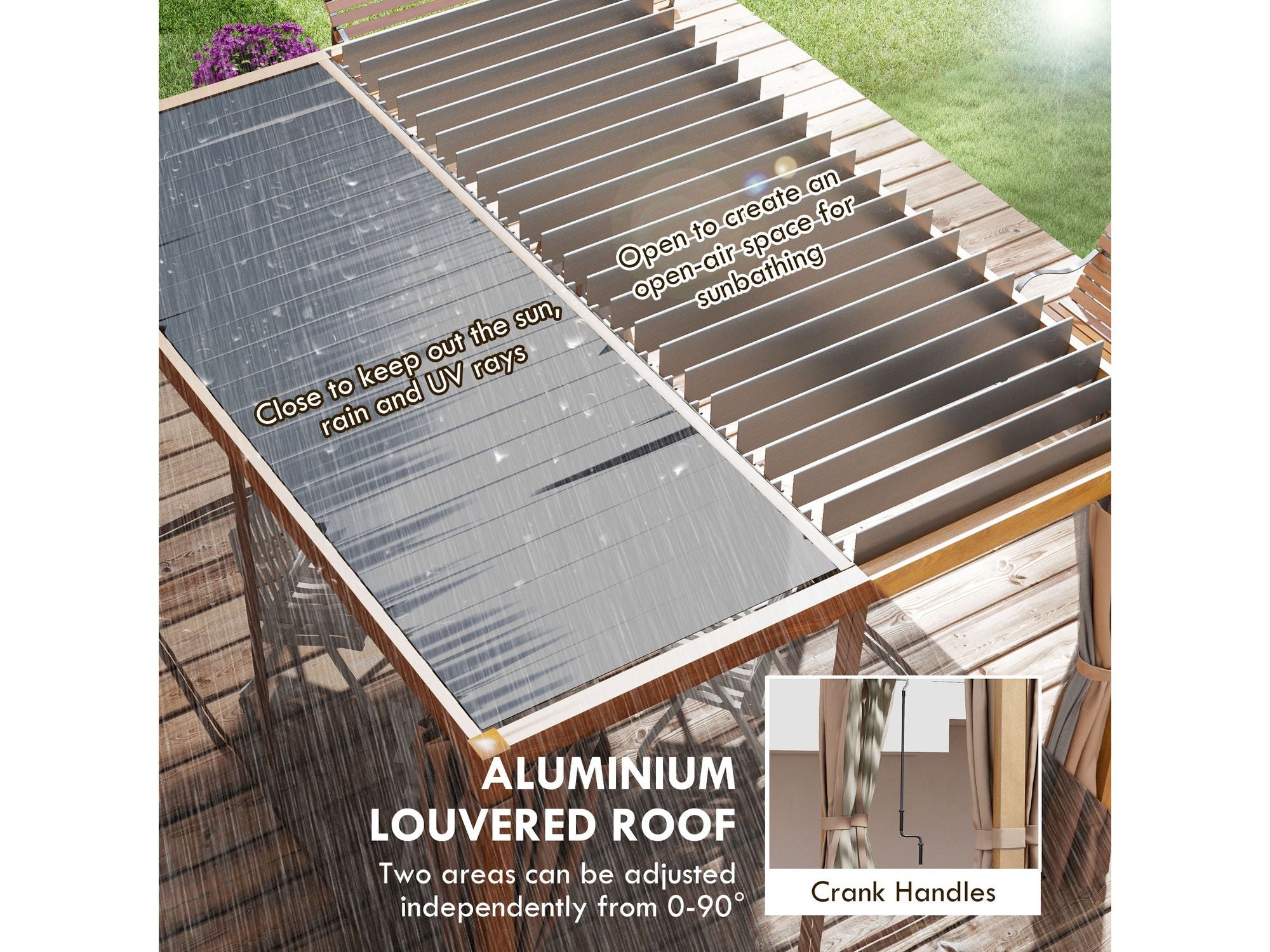 10' x 13' Aluminum Pergola with Louvered - Natural Wood
