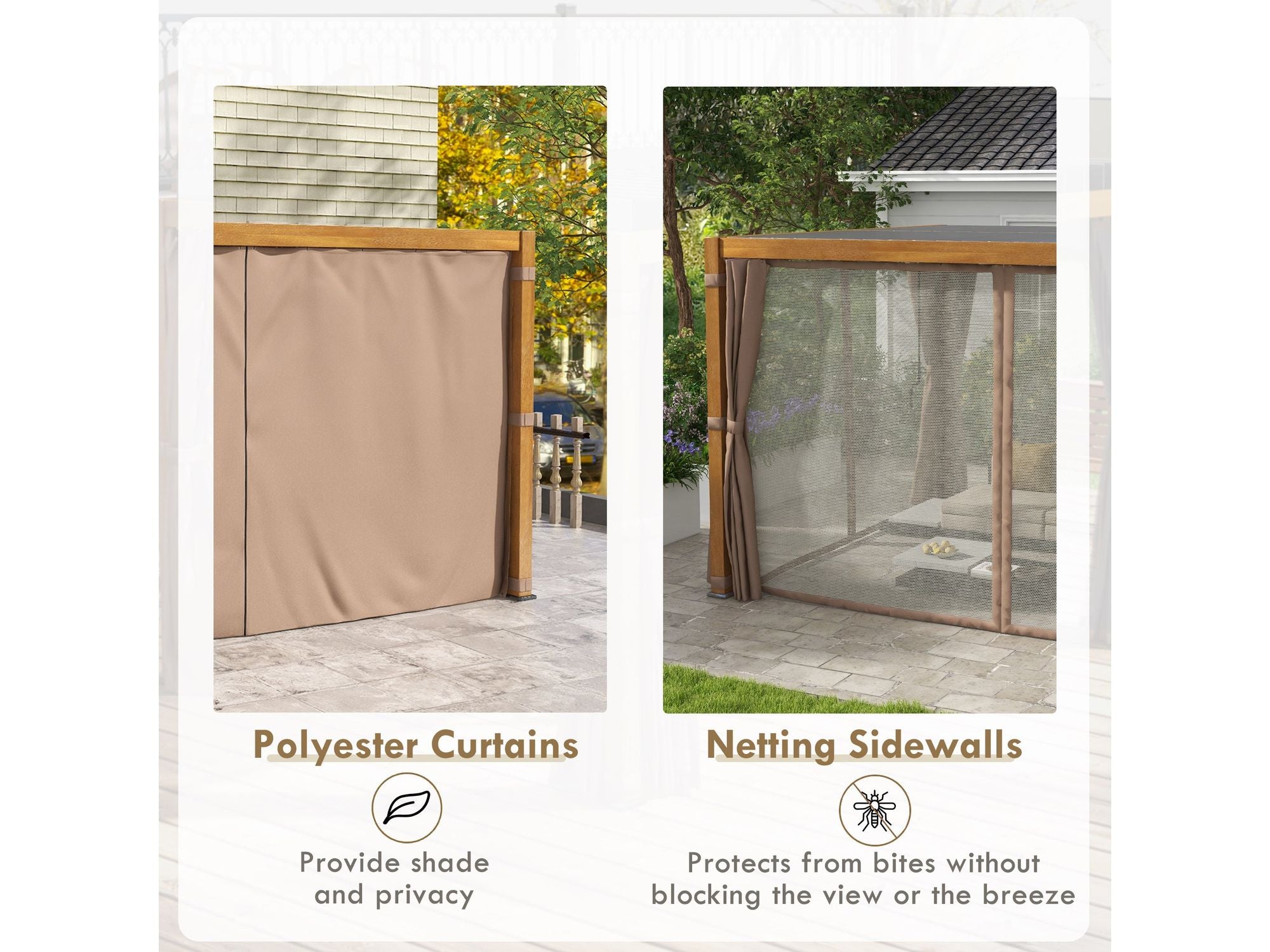 10' x 13' Aluminum Pergola with Louvered - Natural Wood