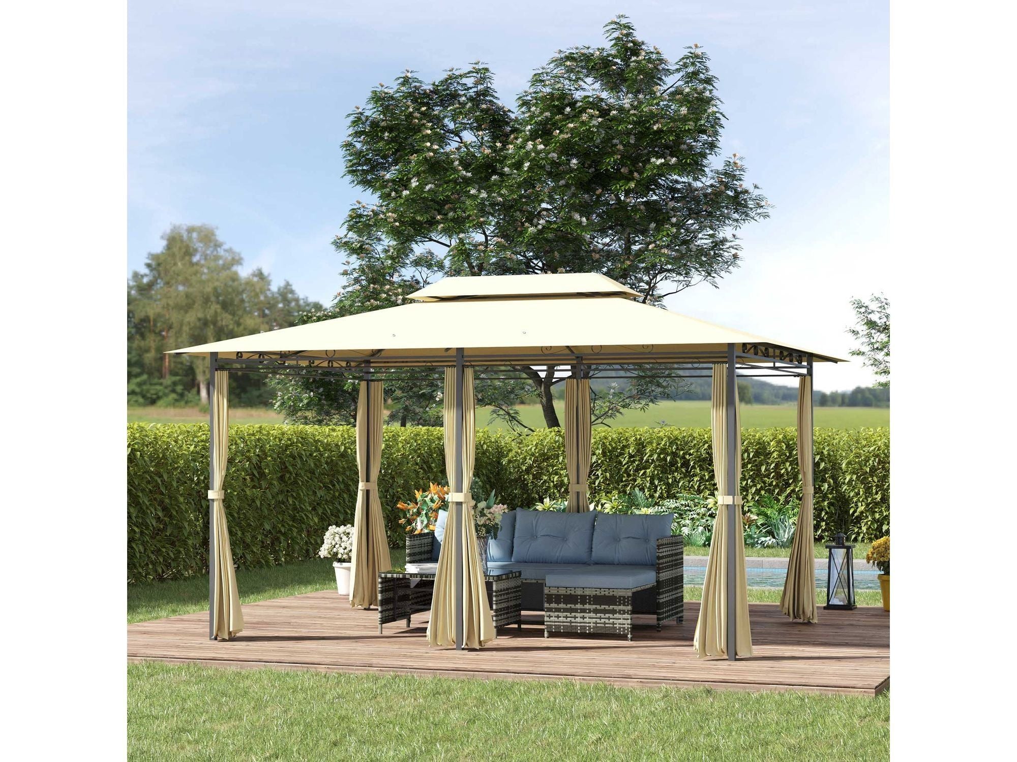 10' x 13' Outdoor 2-Tier Steel Frame Gazebo for Patio - Cream White