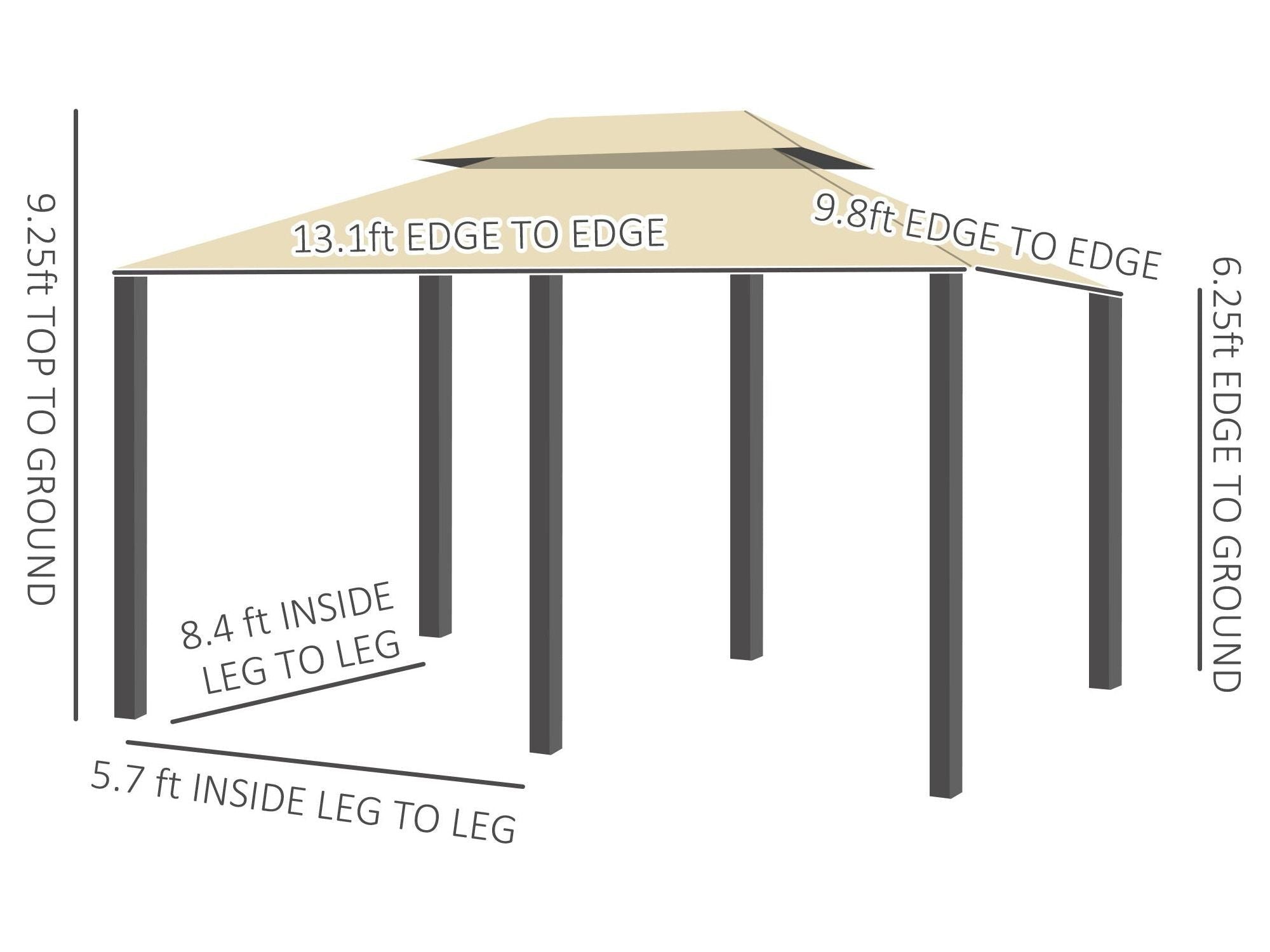 10' x 13' Outdoor 2-Tier Steel Frame Gazebo for Patio - Cream White