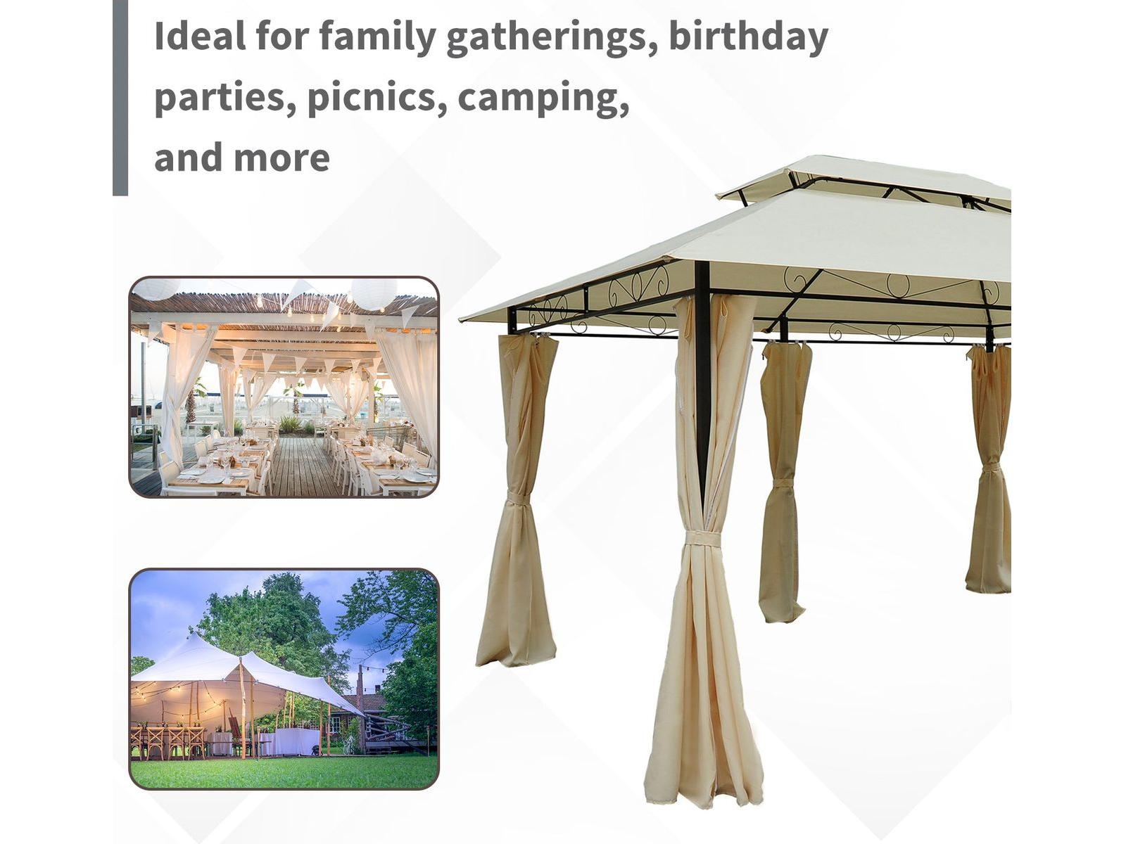 10' x 13' Outdoor 2-Tier Steel Frame Gazebo for Patio - Cream White