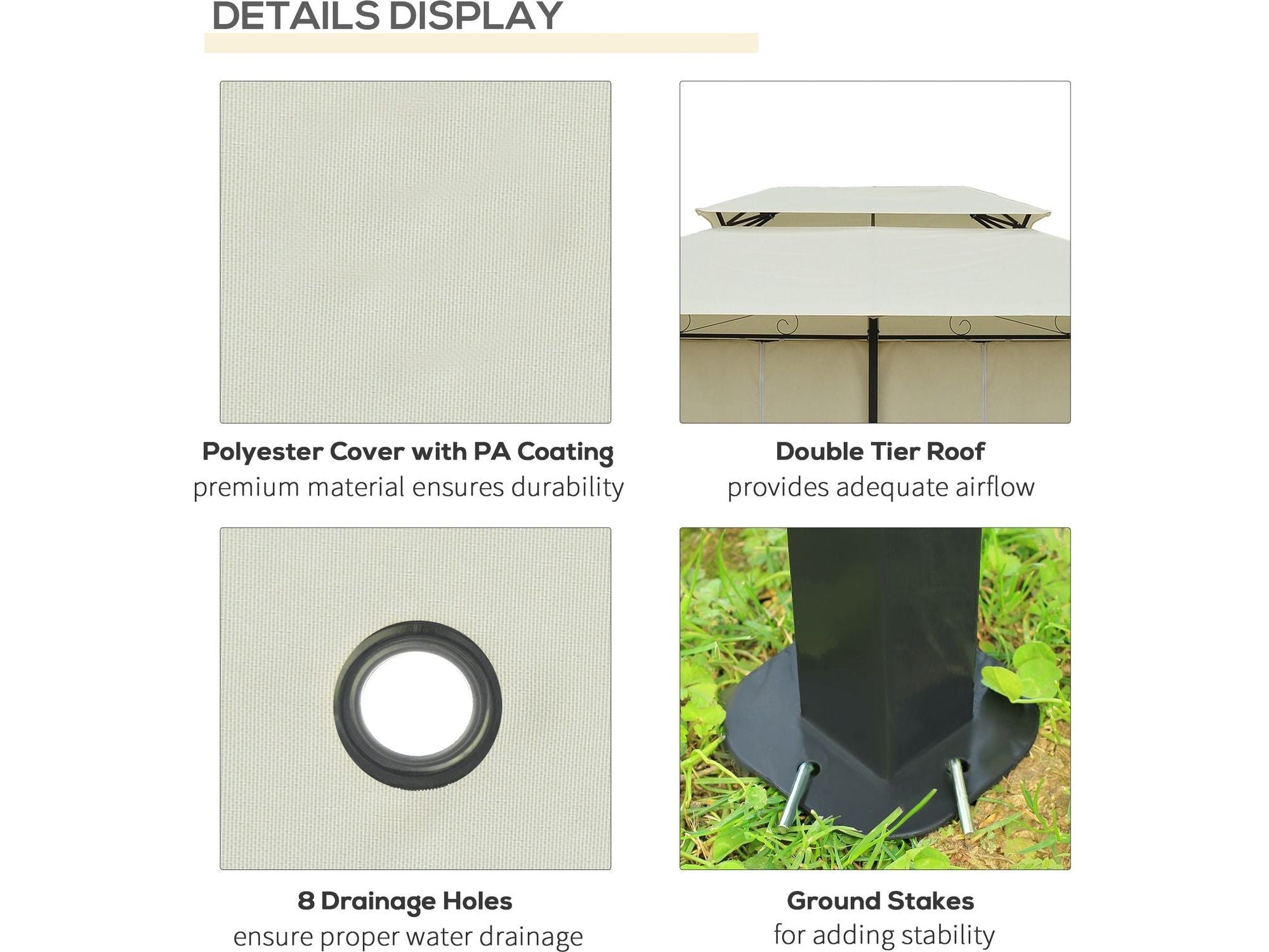10' x 13' Outdoor 2-Tier Steel Frame Gazebo for Patio - Cream White
