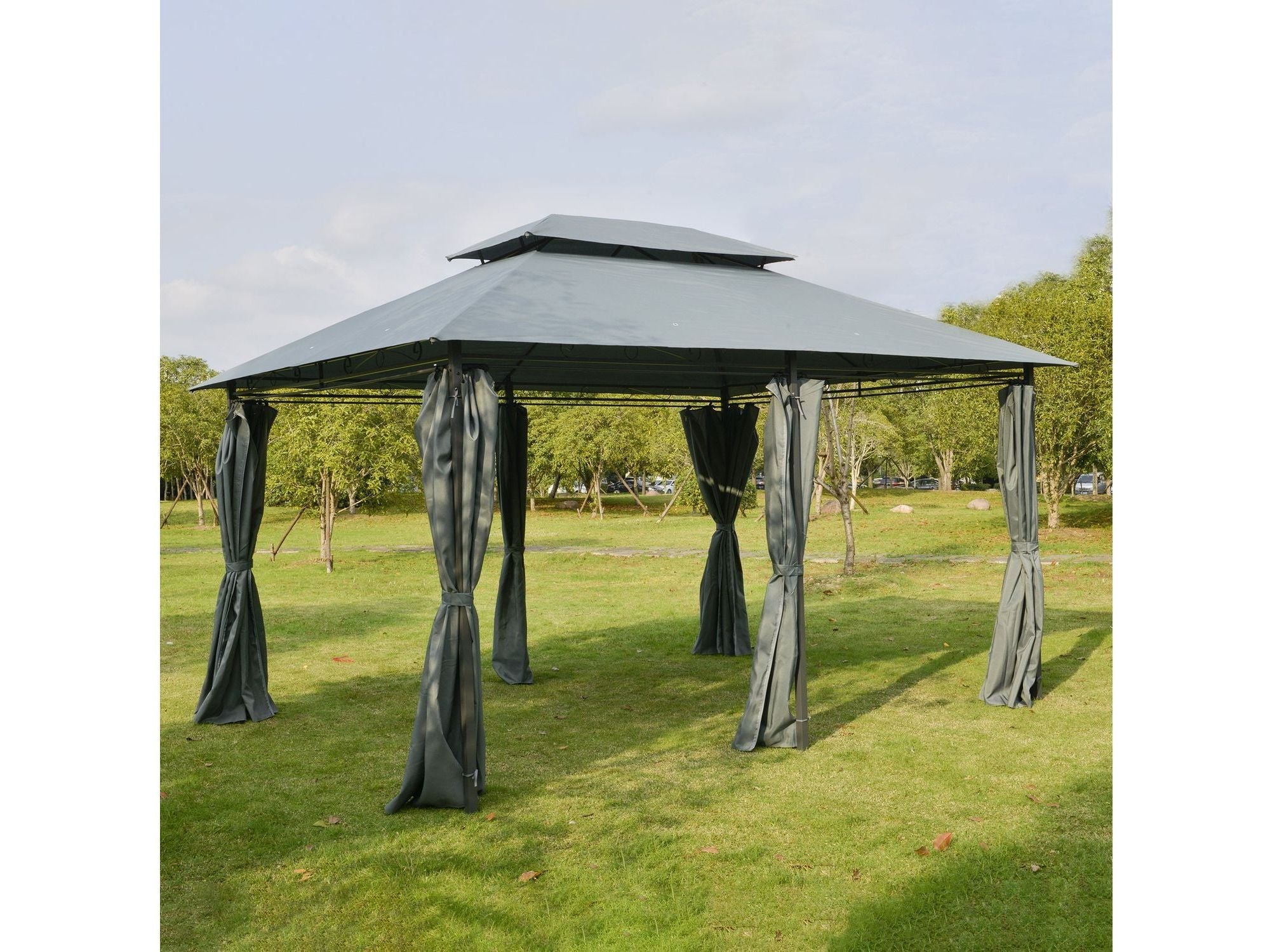 10' x 13' Outdoor 2-Tier Steel Frame Gazebo for Patio - Sage Gray