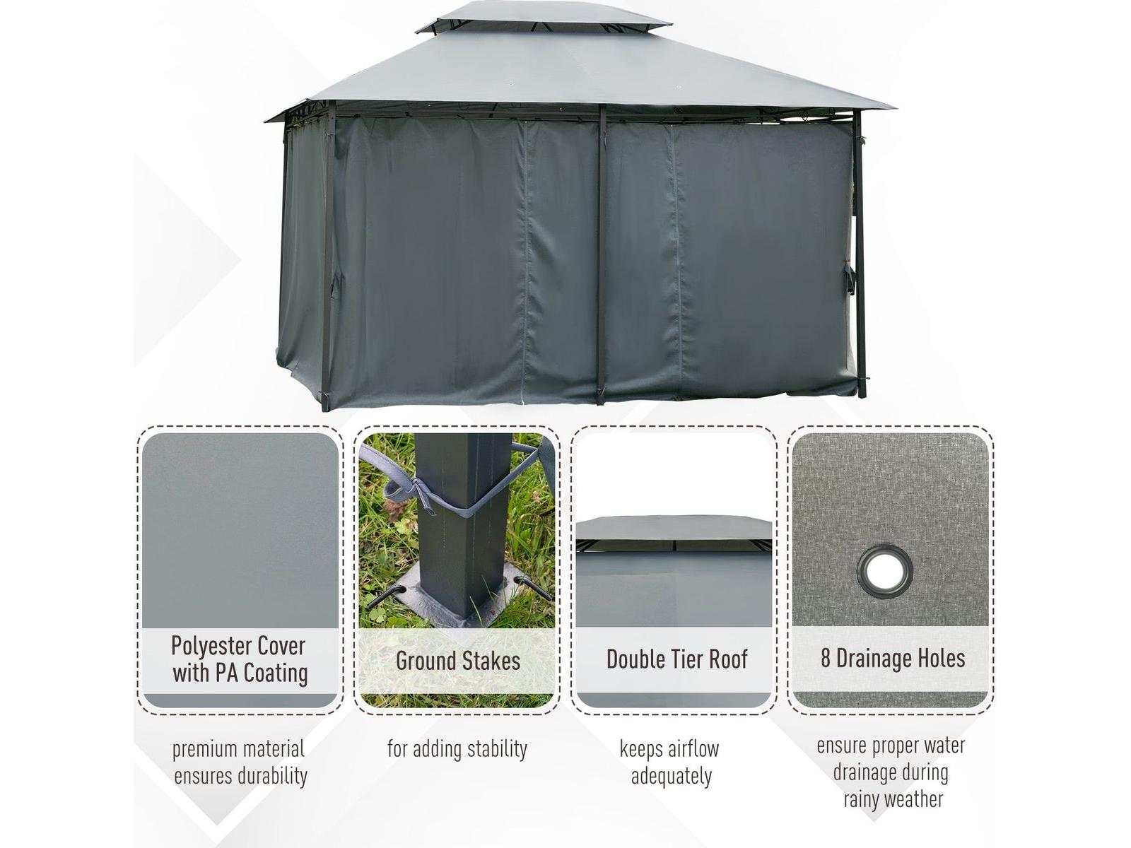 10' x 13' Outdoor 2-Tier Steel Frame Gazebo for Patio - Sage Gray