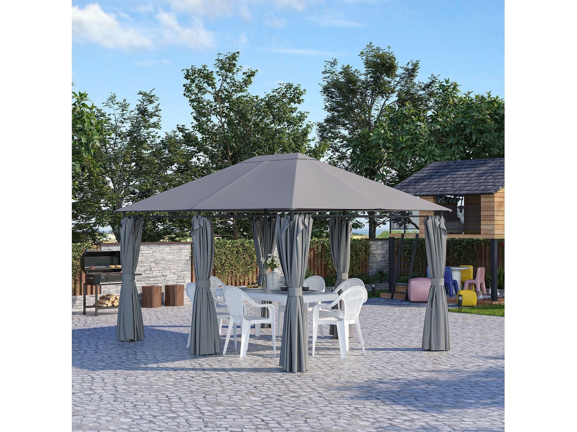 10' x 13' Outdoor 6 Removable Sidewalls Patio Gazebo - Grey