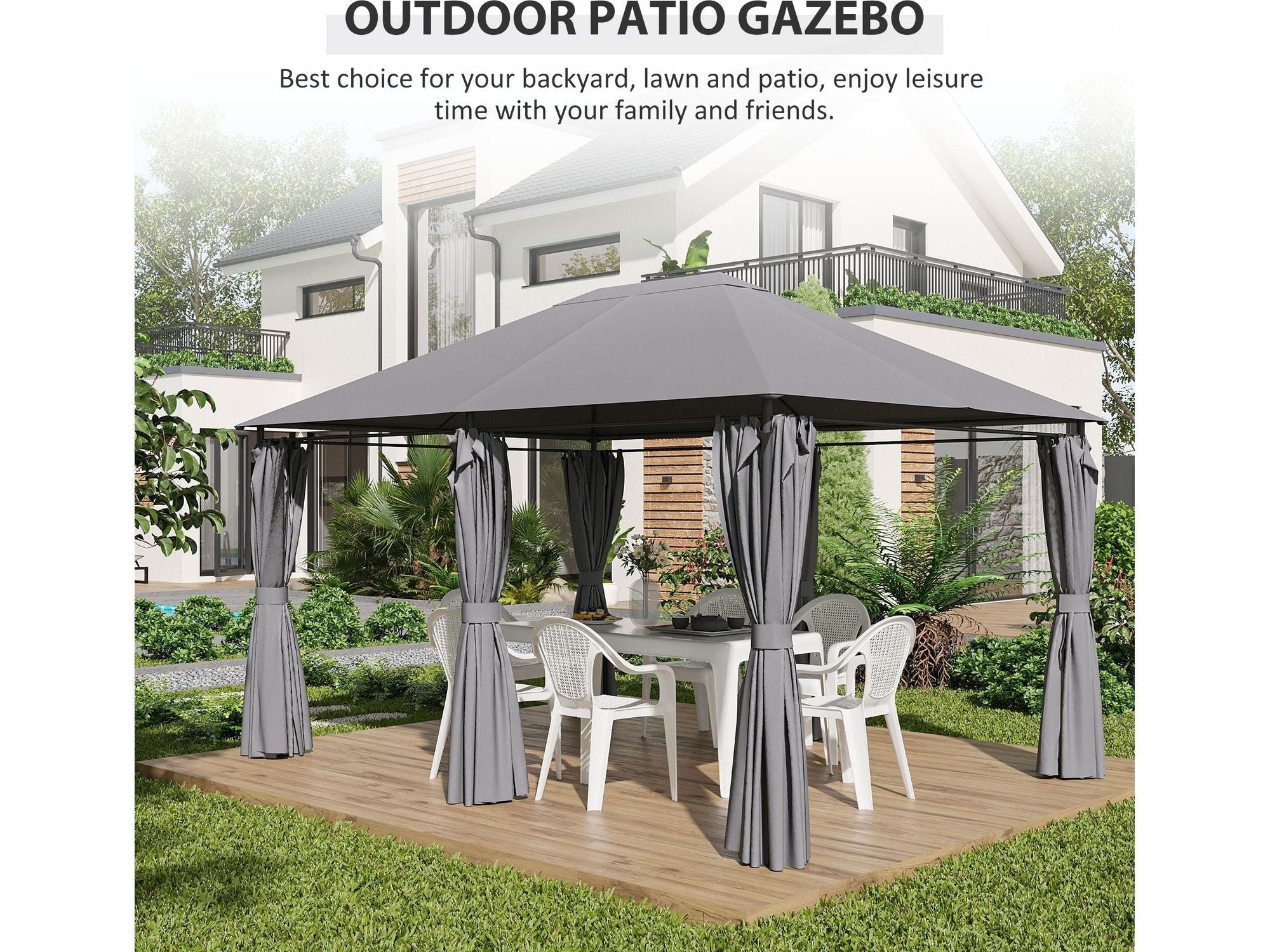 10' x 13' Outdoor 6 Removable Sidewalls Patio Gazebo - Grey
