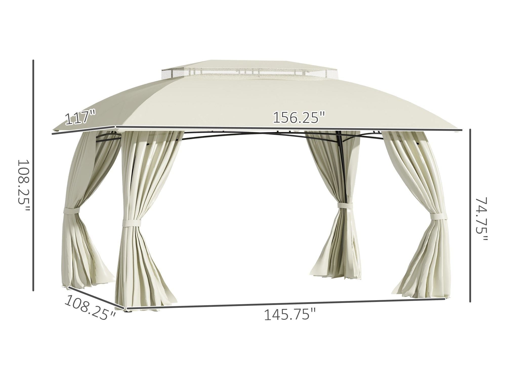 10' x 13' Outdoor Double Vented Roof  Gazebo Patio - Beige