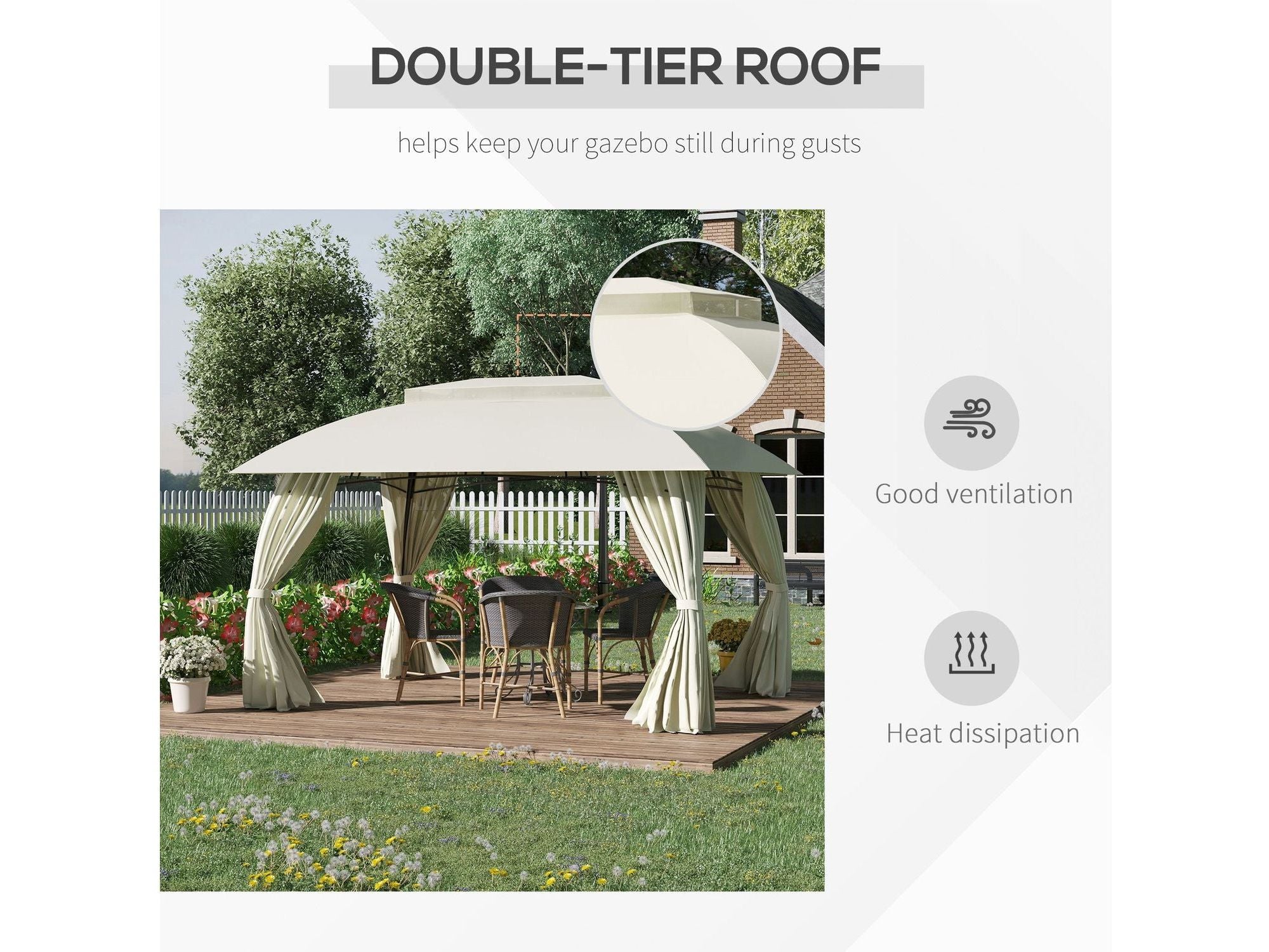 10' x 13' Outdoor Double Vented Roof  Gazebo Patio - Beige