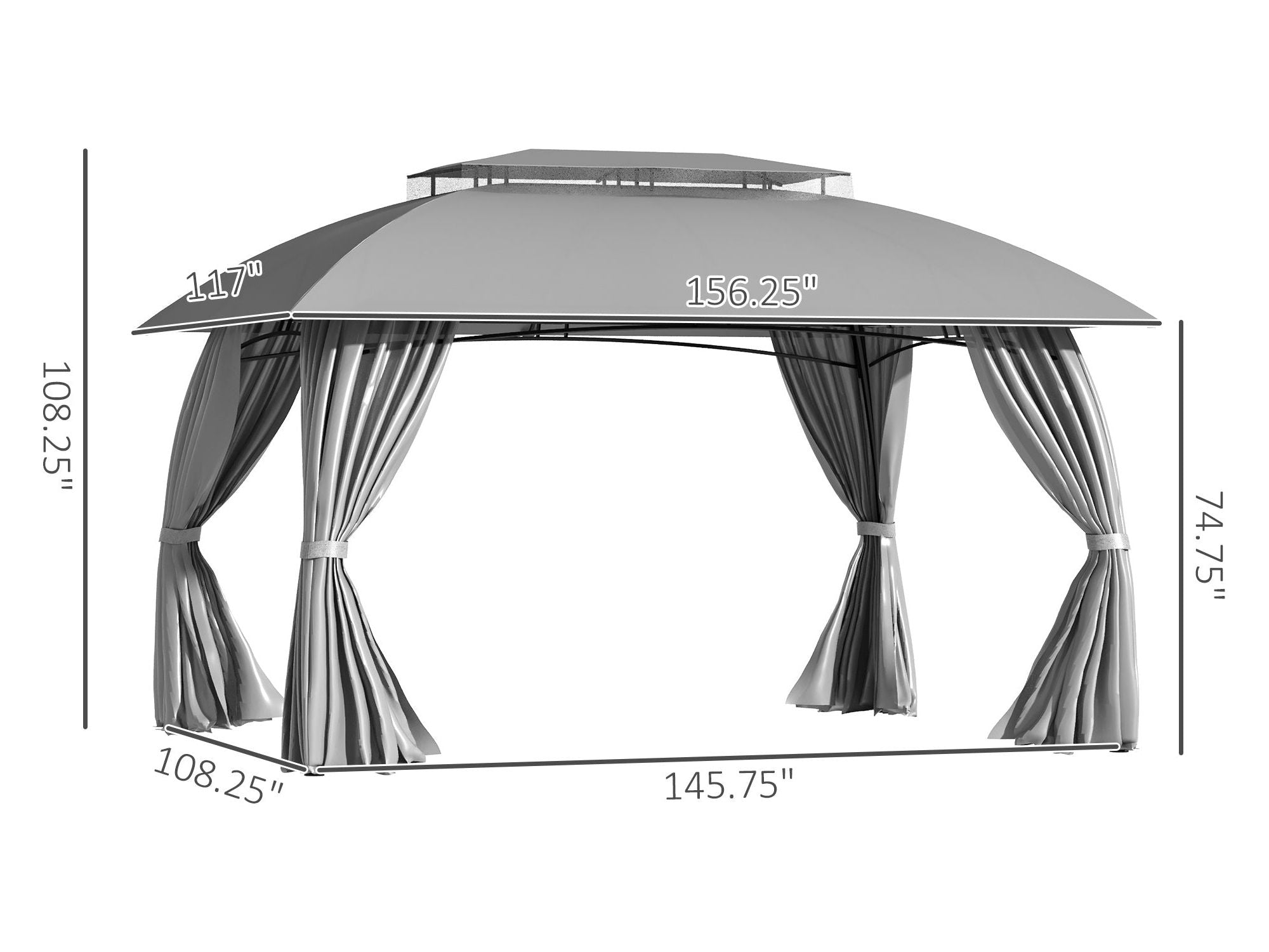 10' x 13' Outdoor Double Vented Roof Patio Gazebo - Gray