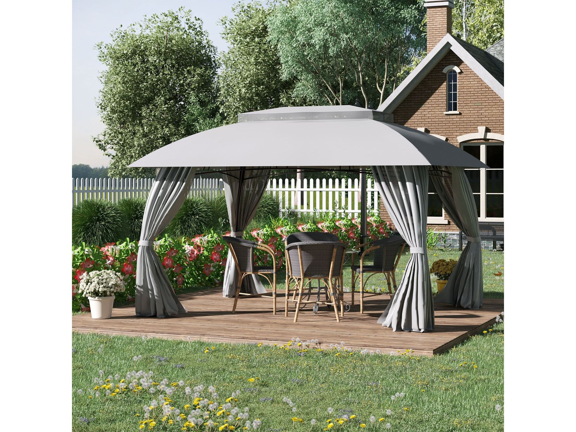 10' x 13' Outdoor Double Vented Roof Patio Gazebo - Gray