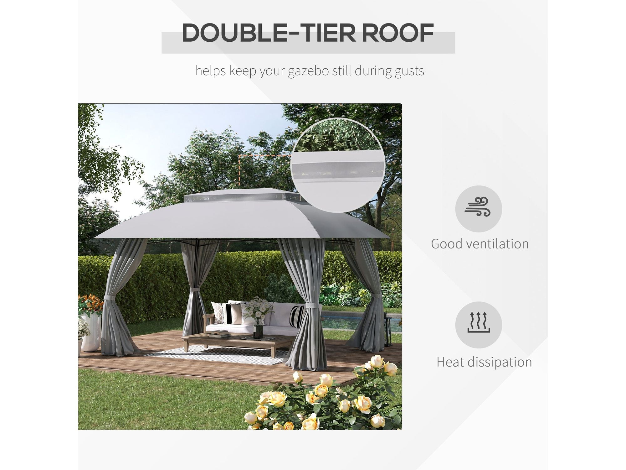 10' x 13' Outdoor Double Vented Roof Patio Gazebo - Gray