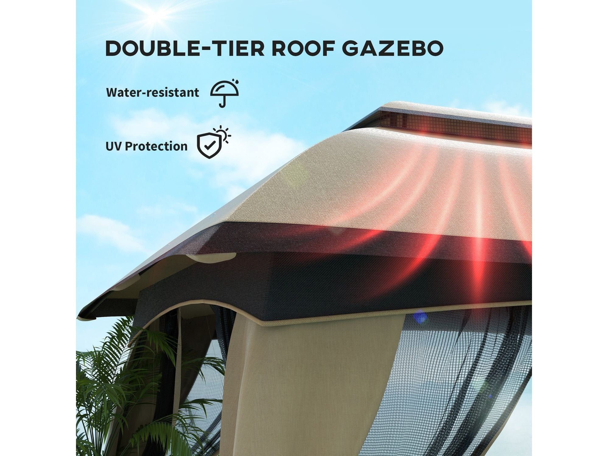10' x 13' Outdoor Gazebo Canopy Shelter with Netting & Curtains - Beige