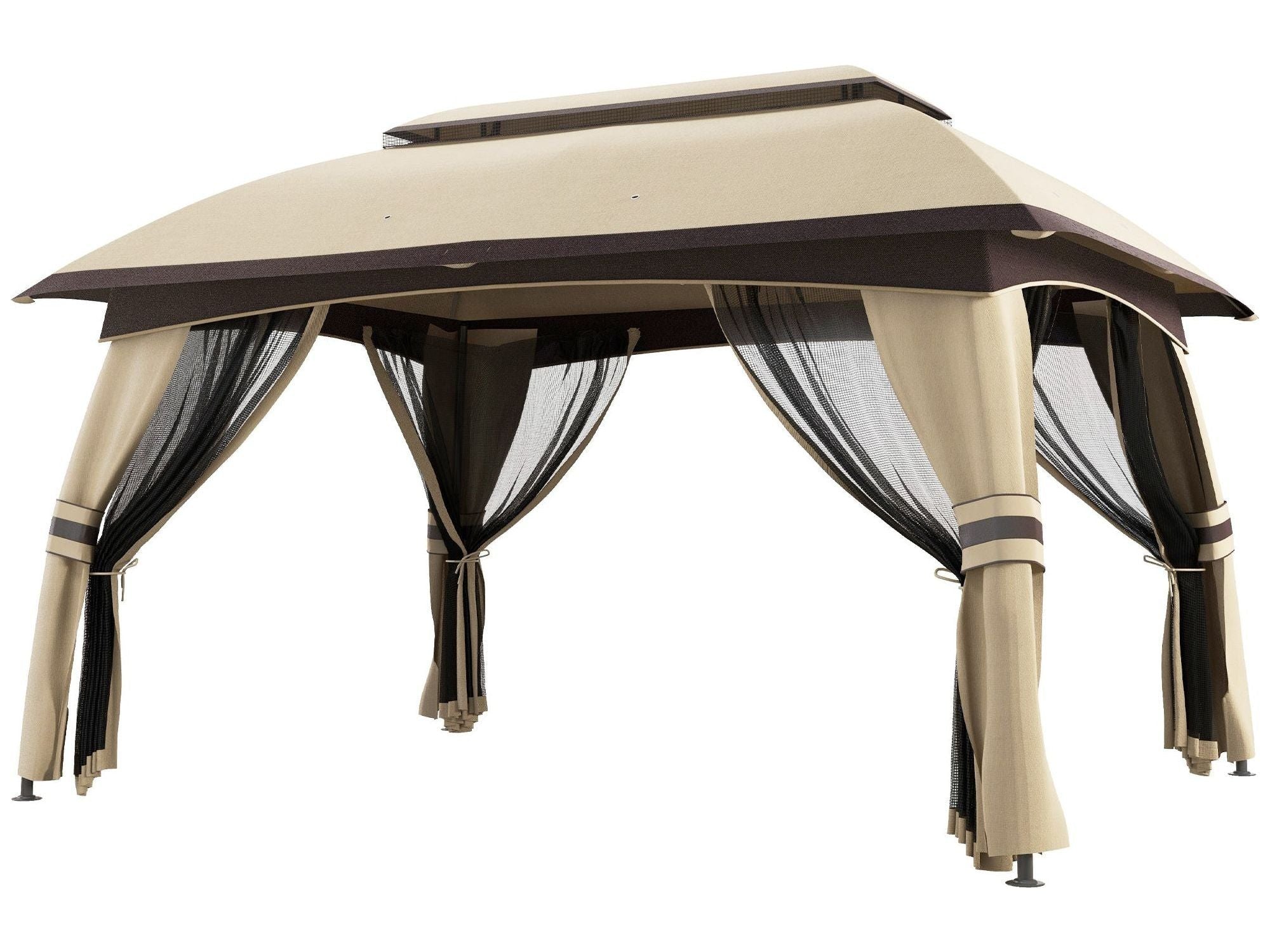 10' x 13' Outdoor Gazebo Canopy Shelter with Netting & Curtains - Beige