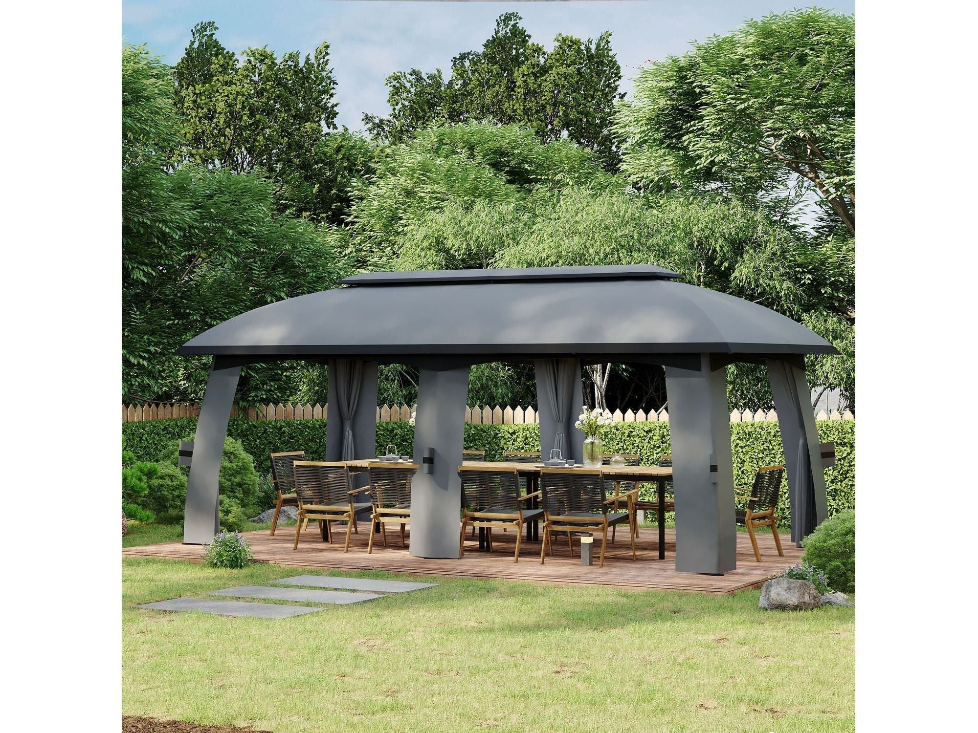 10' x 20' Outdoor Gazebo Canopy Shelter with Netting & Curtains - Dark Gray