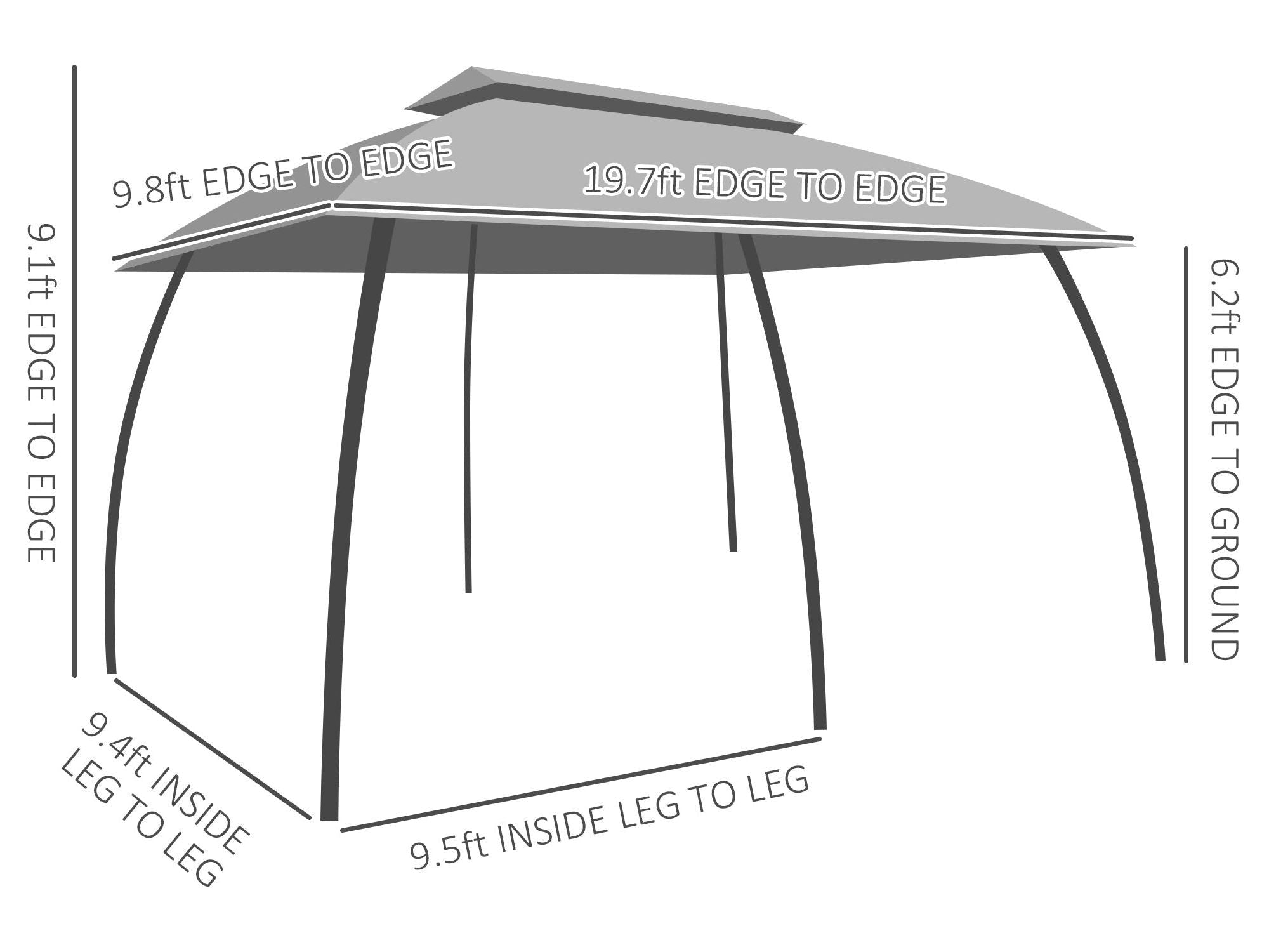 10' x 20' Outdoor Gazebo Canopy Shelter with Netting & Curtains - Dark Gray