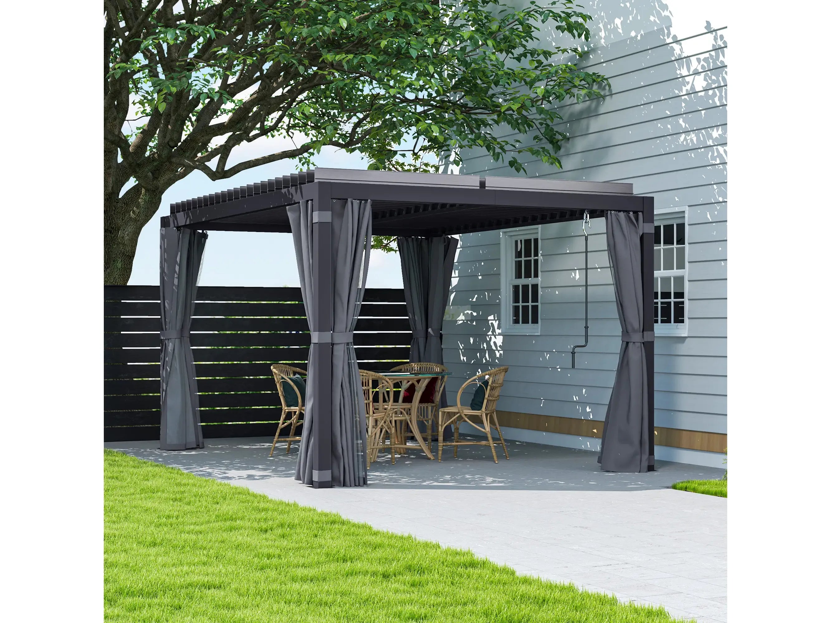 10' x 13' Aluminum Pergola with Louvered - Dark Gray