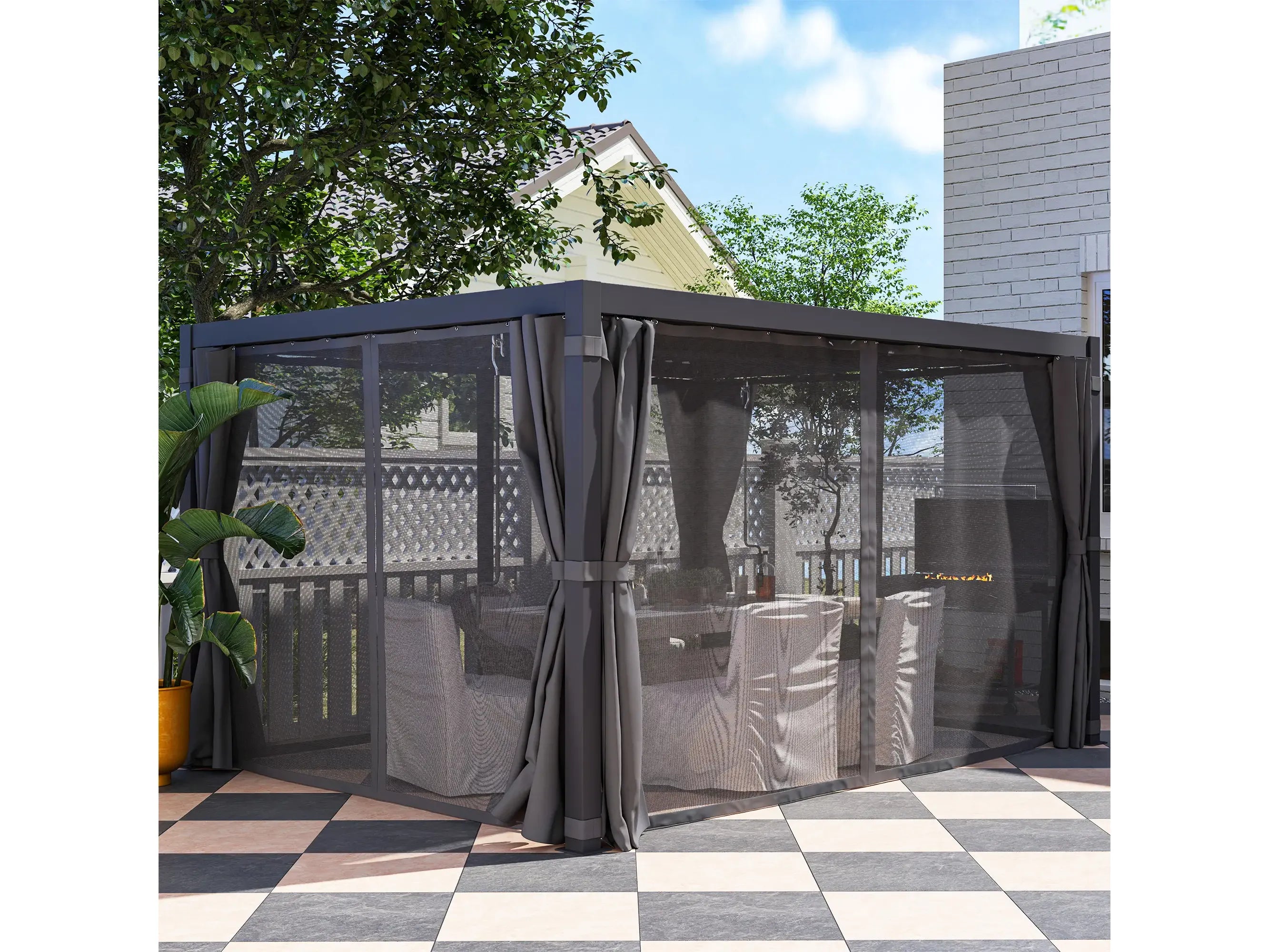 10' x 13' Aluminum Pergola with Louvered - Dark Gray