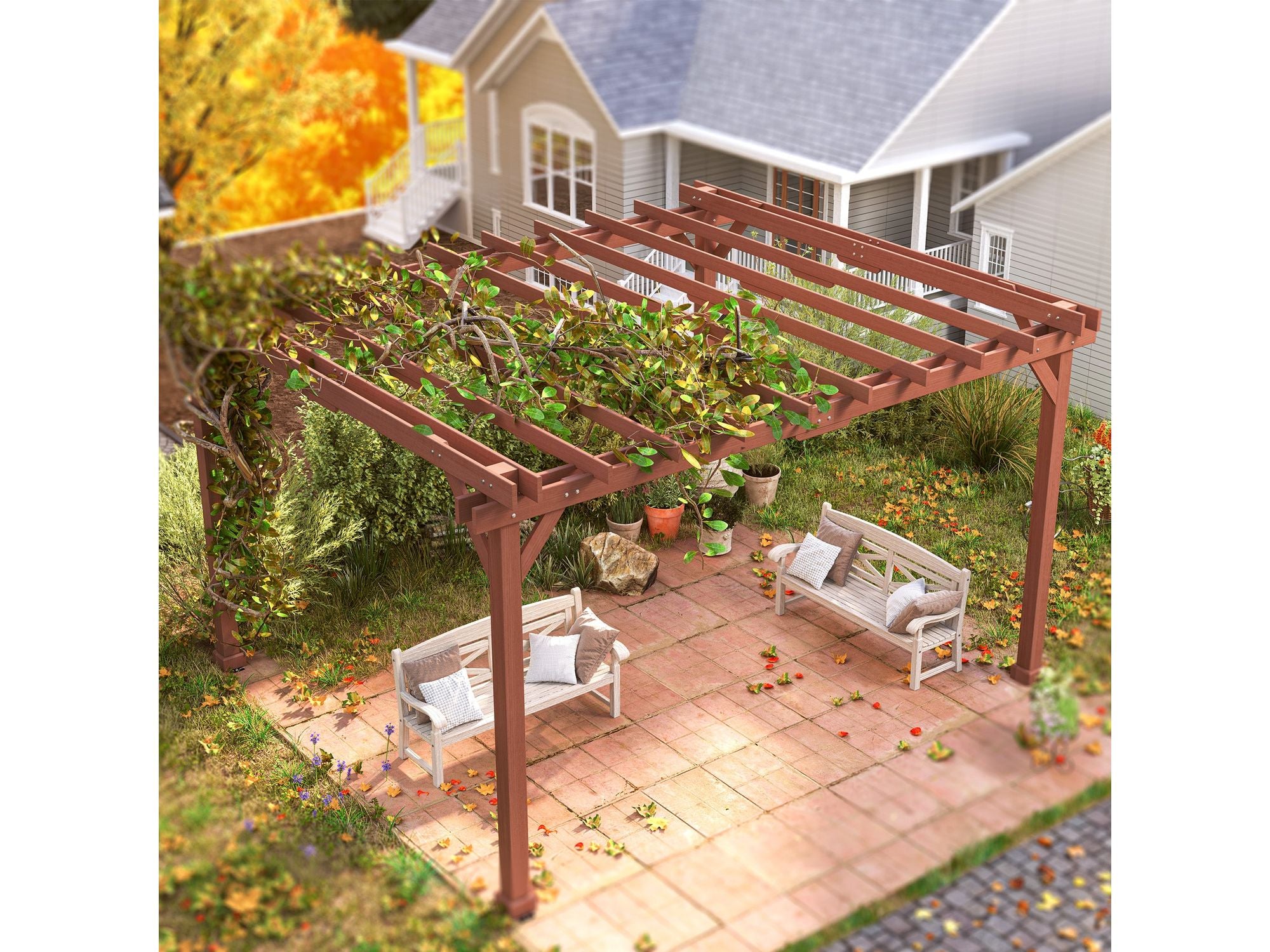 11' x 12.5' Outdoor Pergola Gazebo Grape Trellis - Brown