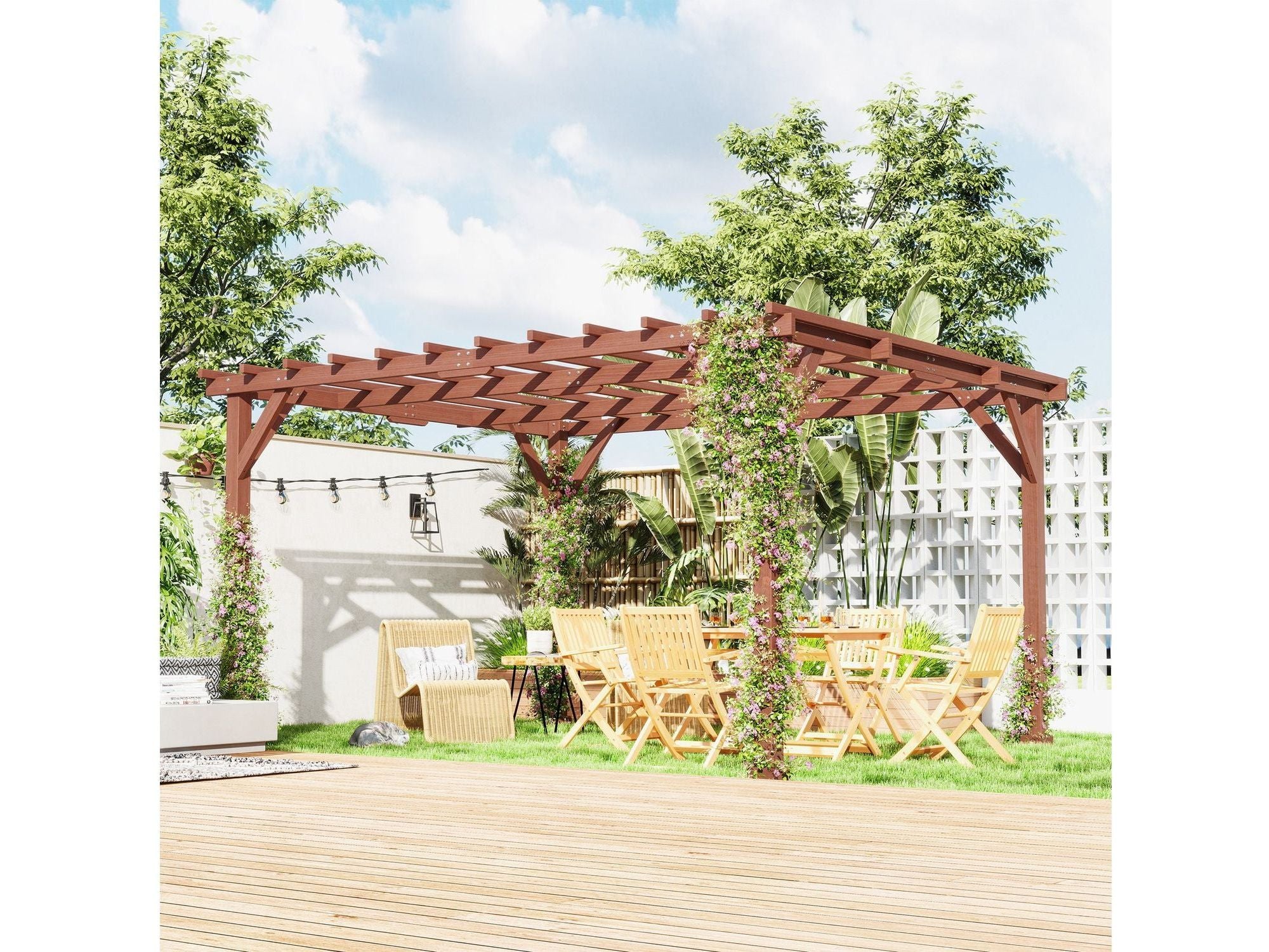 11' x 12.5' Outdoor Pergola Gazebo Grape Trellis - Brown