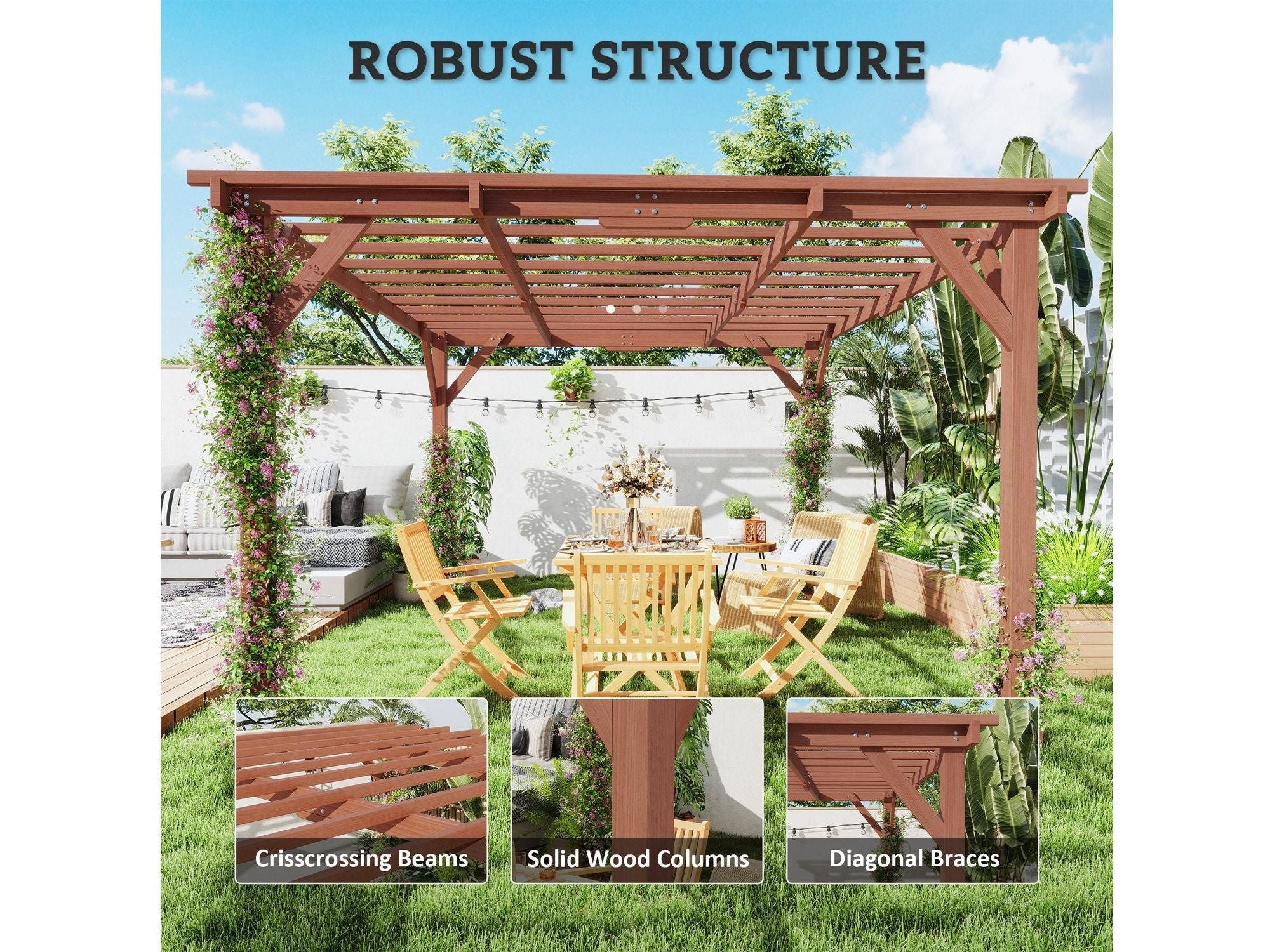 11' x 12.5' Outdoor Pergola Gazebo Grape Trellis - Brown