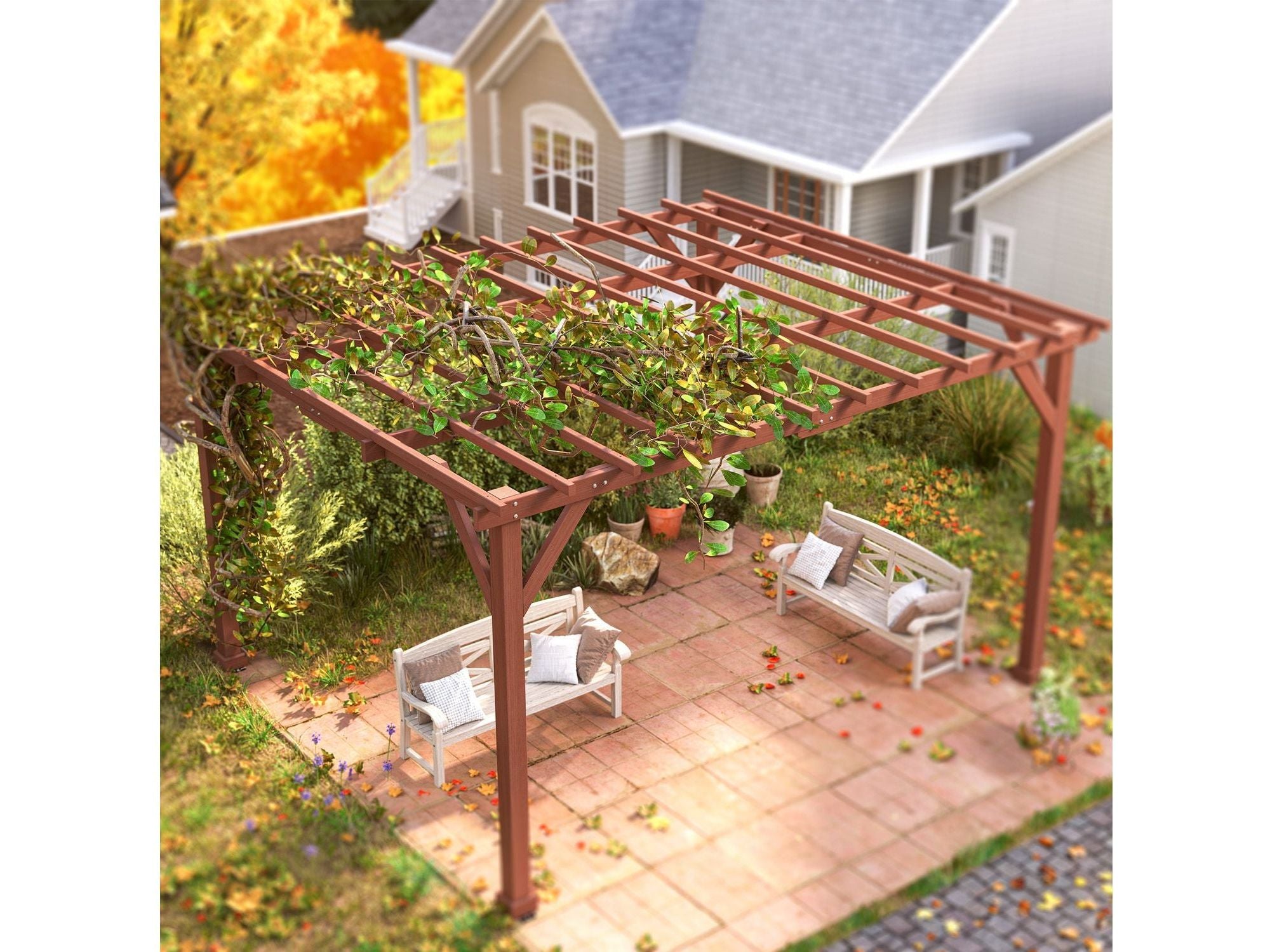 11' x 12.5' Outdoor Pergola Gazebo Grape Trellis - Brown