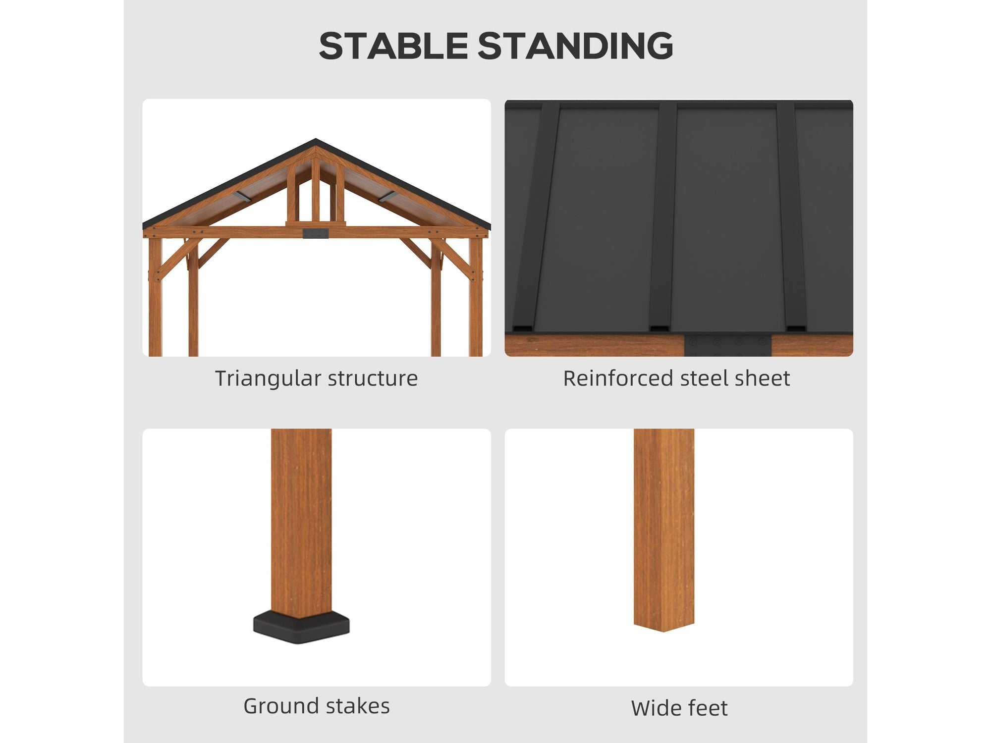 11' x 12' Hardtop Gazebo with Wooden Frame and Waterproof Roof - Brown