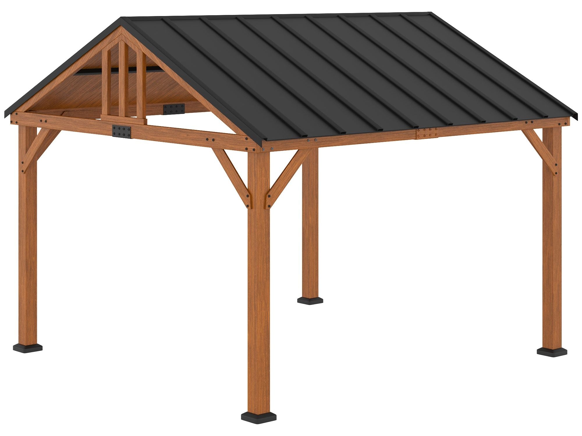 11' x 12' Hardtop Gazebo with Wooden Frame and Waterproof Roof - Brown