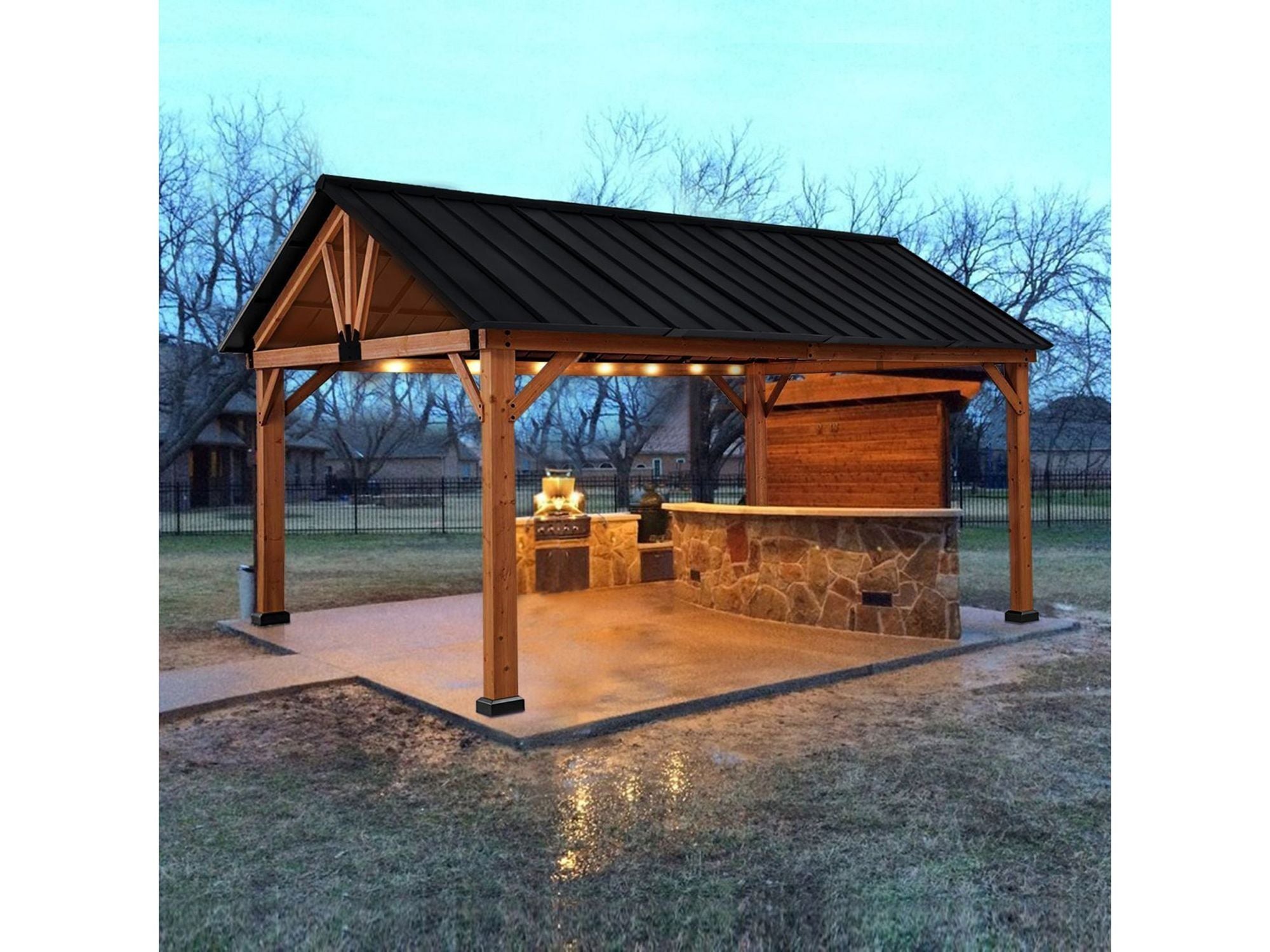 11' x 13' Hardtop Gazebo with Galvanized Steel Roof - Natural & Black