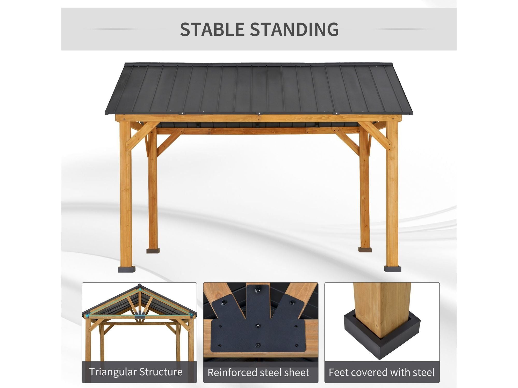 11' x 13' Hardtop Gazebo with Galvanized Steel Roof - Natural & Black