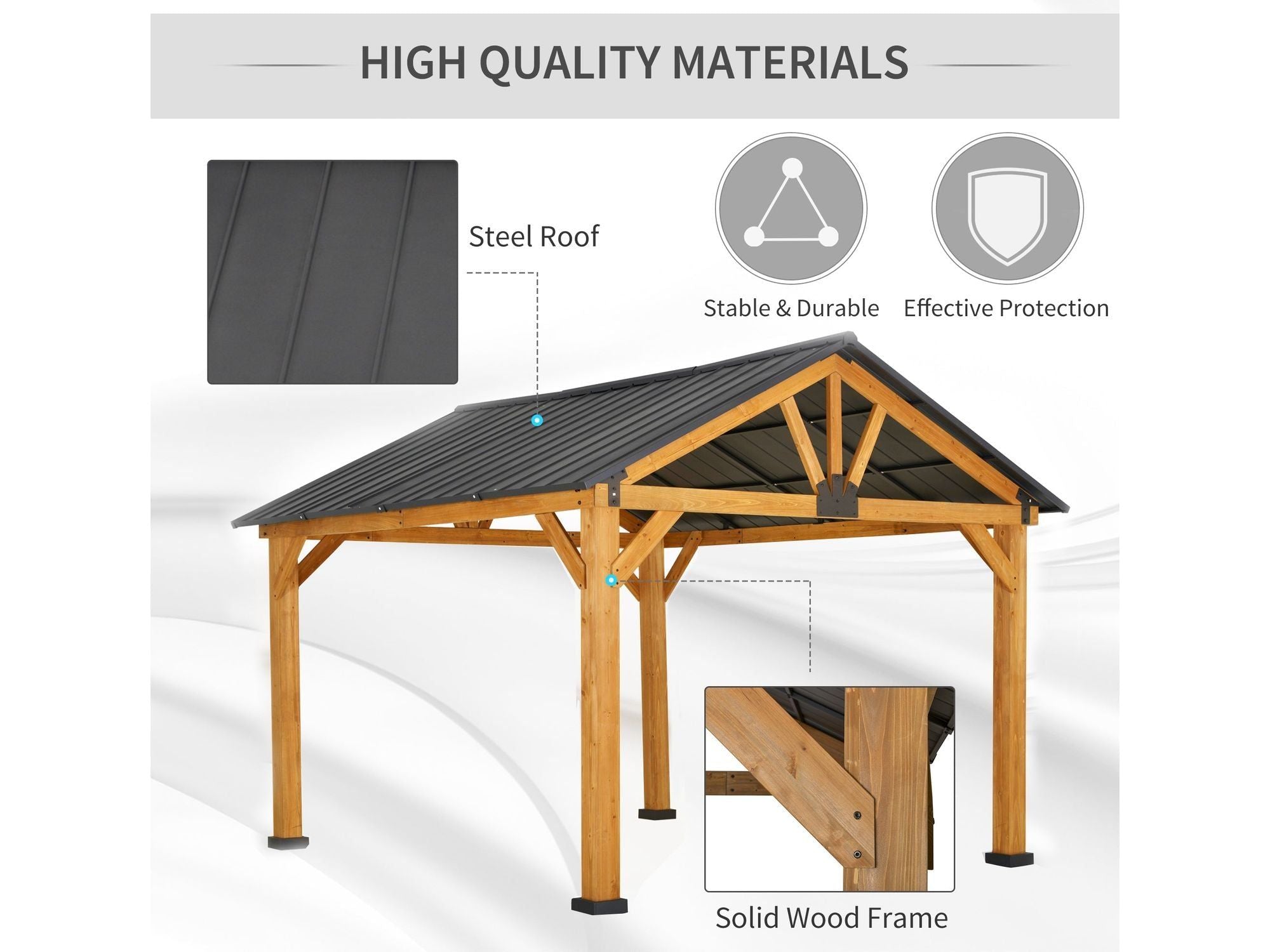 11' x 13' Hardtop Gazebo with Galvanized Steel Roof - Natural & Black