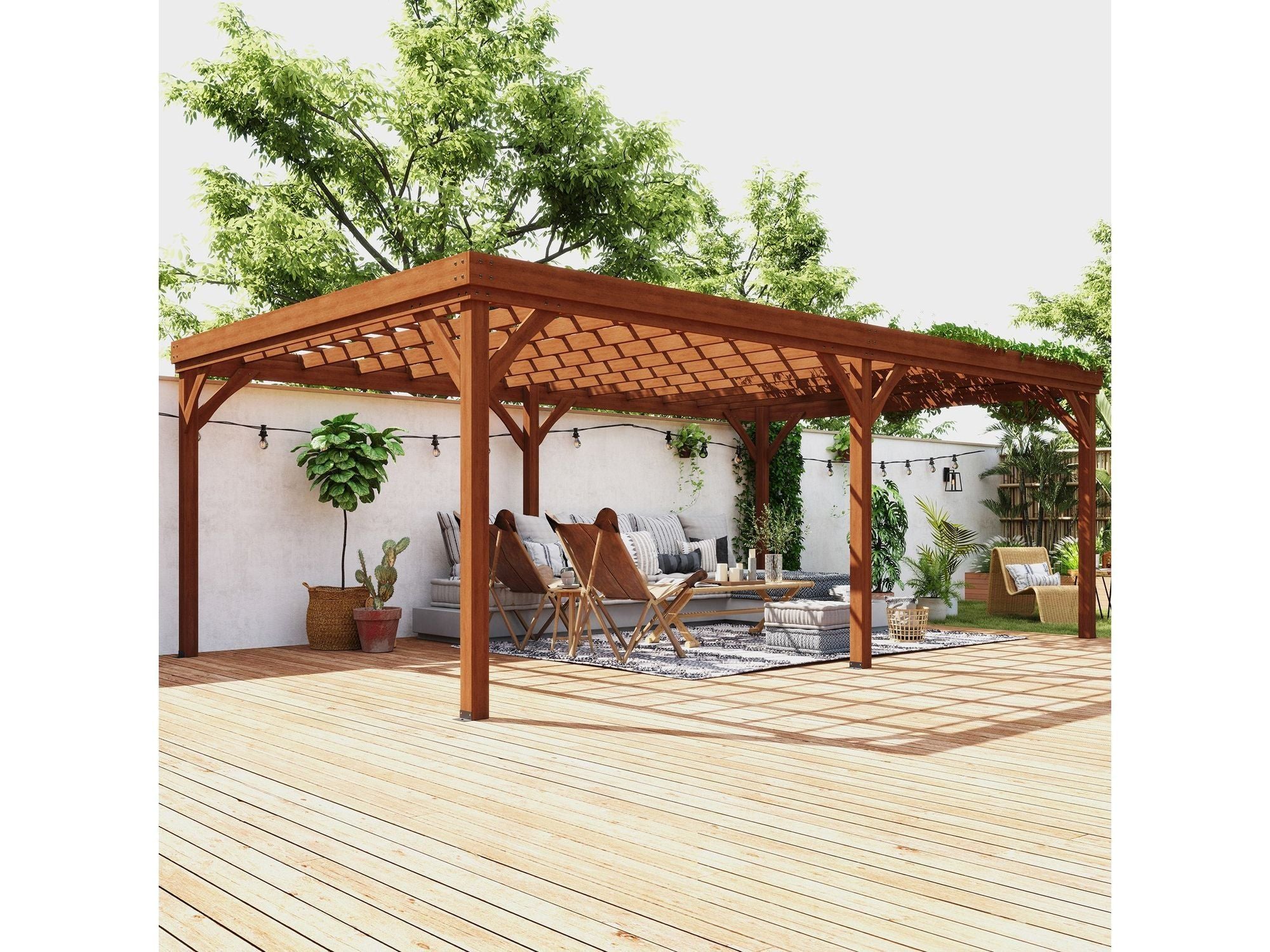 12' x 20' Outdoor Wooden Pergola - Brown