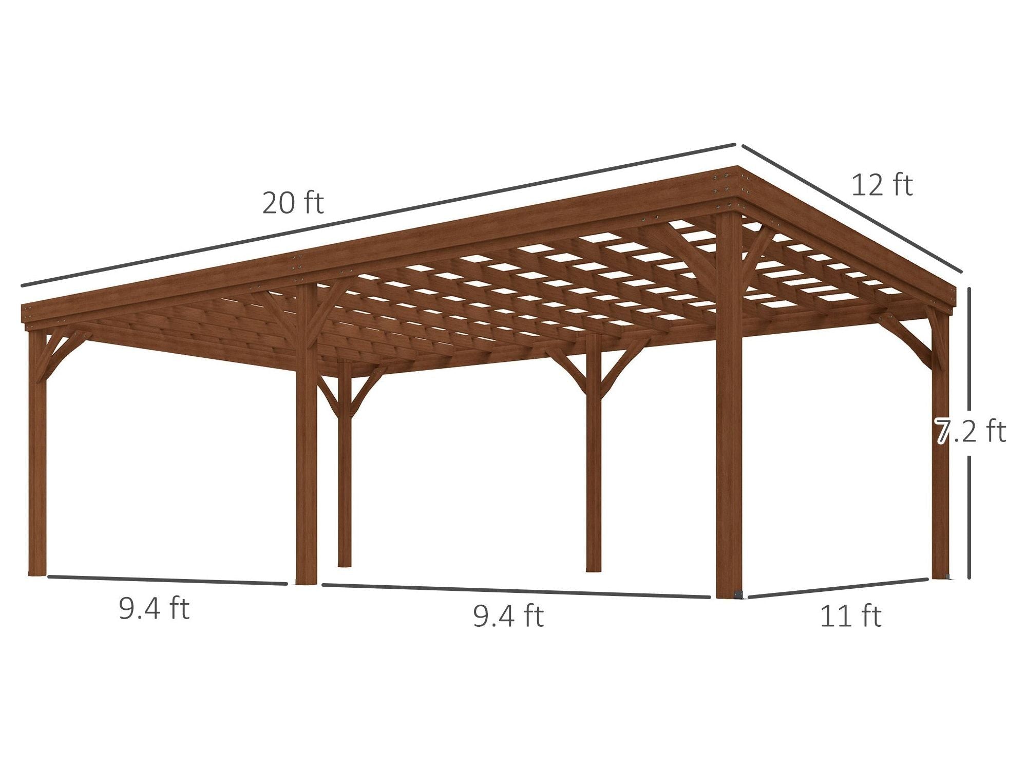 12' x 20' Outdoor Wooden Pergola - Brown