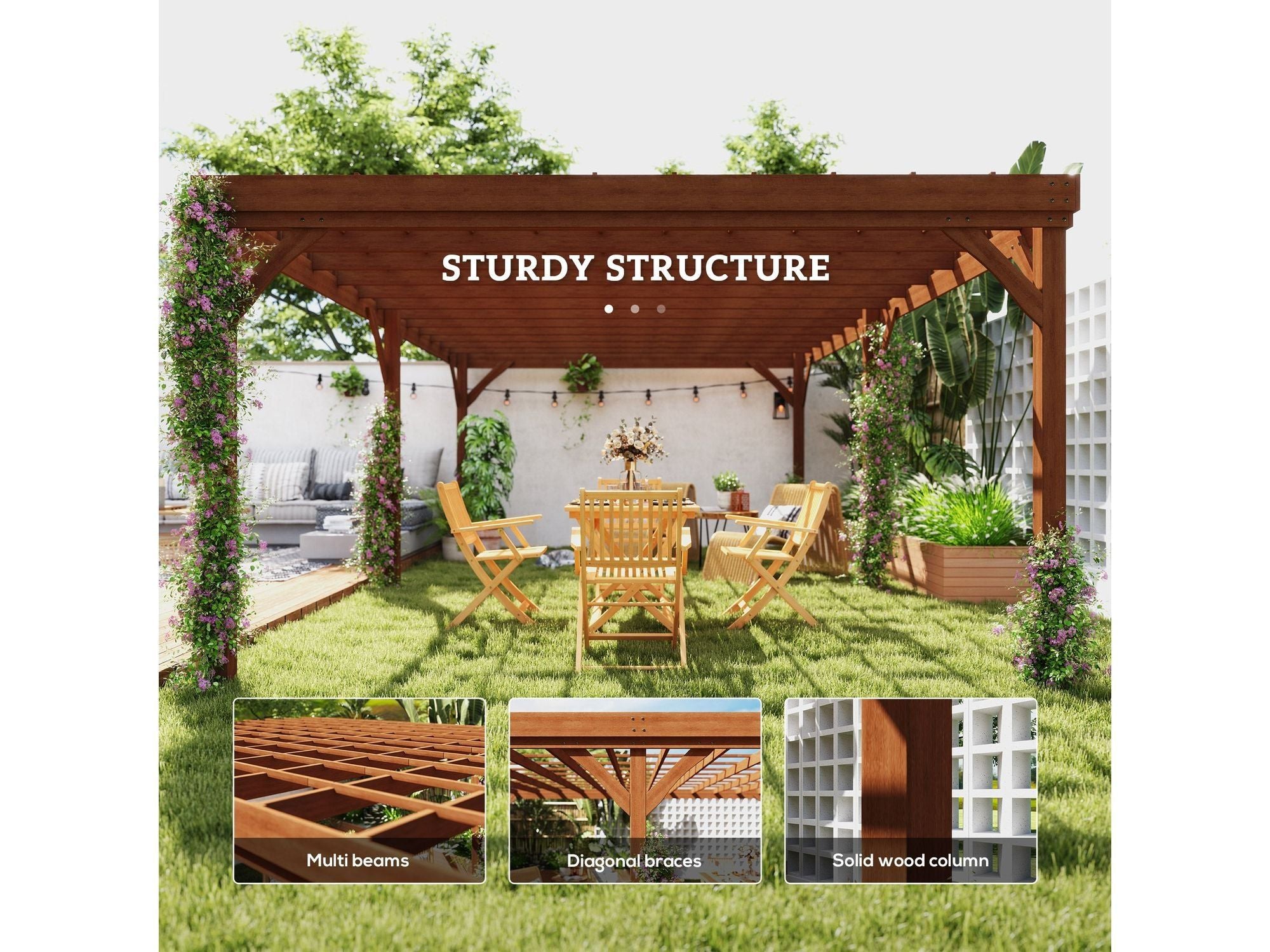12' x 20' Outdoor Wooden Pergola - Brown