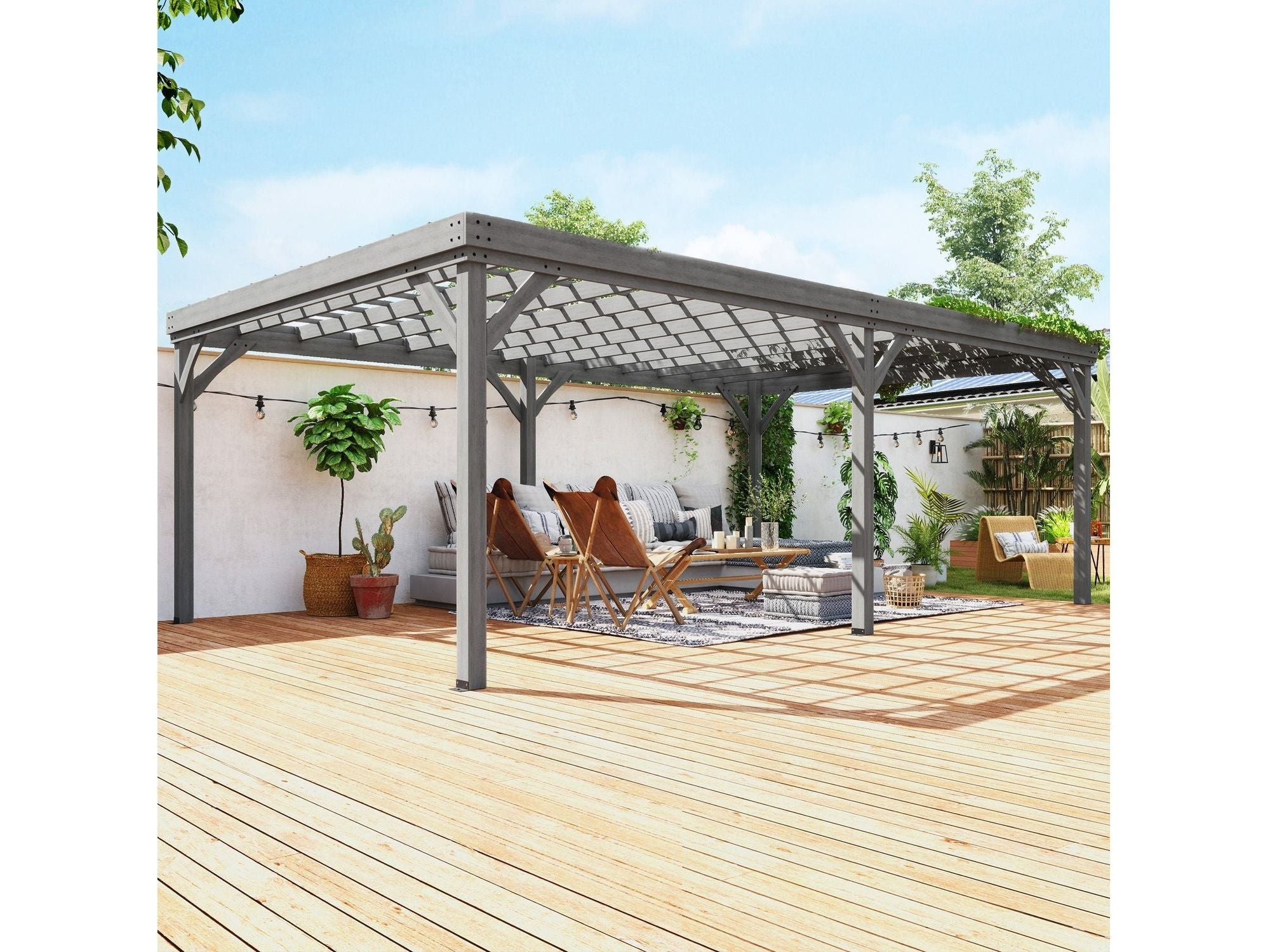 12' x 20' Outdoor Wooden Pergola - Gray