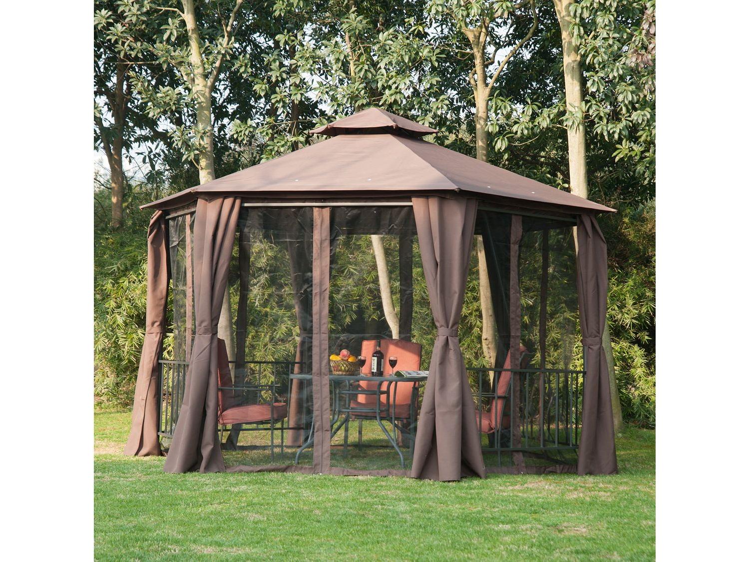 13' x 13' Double Roof Hexagon Outdoor Gazebo - Coffee