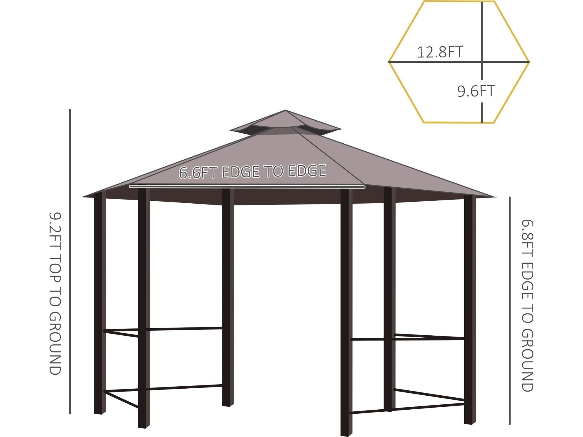 13' x 13' Double Roof Hexagon Outdoor Gazebo - Coffee
