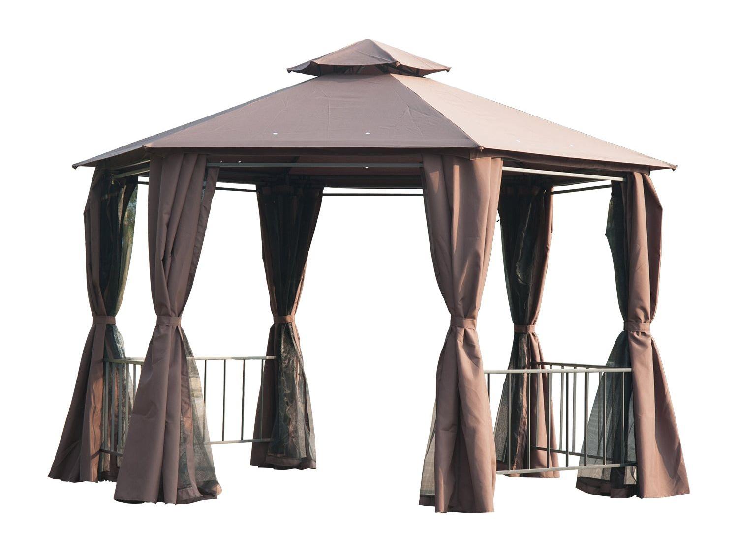 13' x 13' Double Roof Hexagon Outdoor Gazebo - Coffee