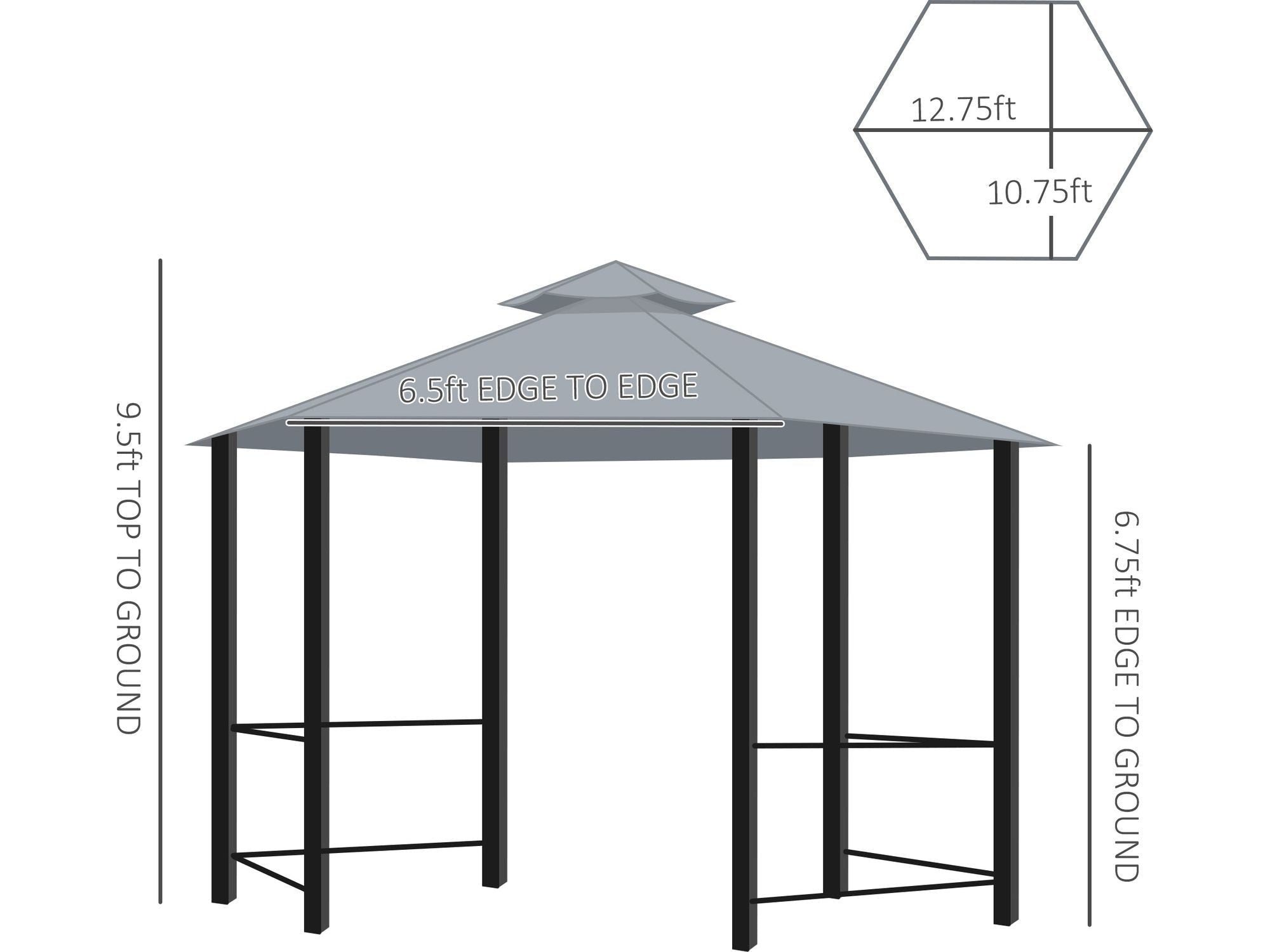 13' x 13' Double Roof Hexagon Outdoor Gazebo - Grey