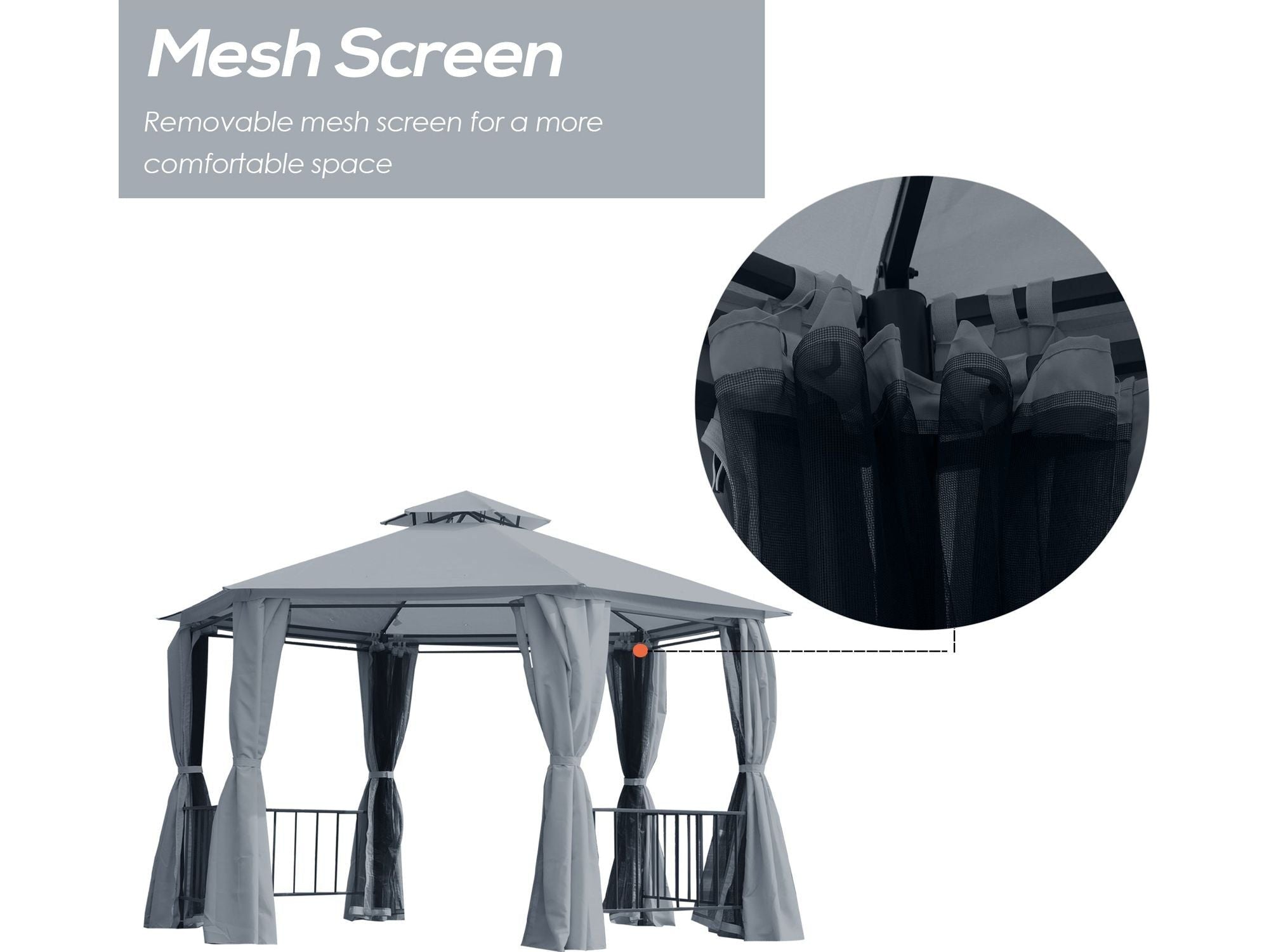13' x 13' Double Roof Hexagon Outdoor Gazebo - Grey