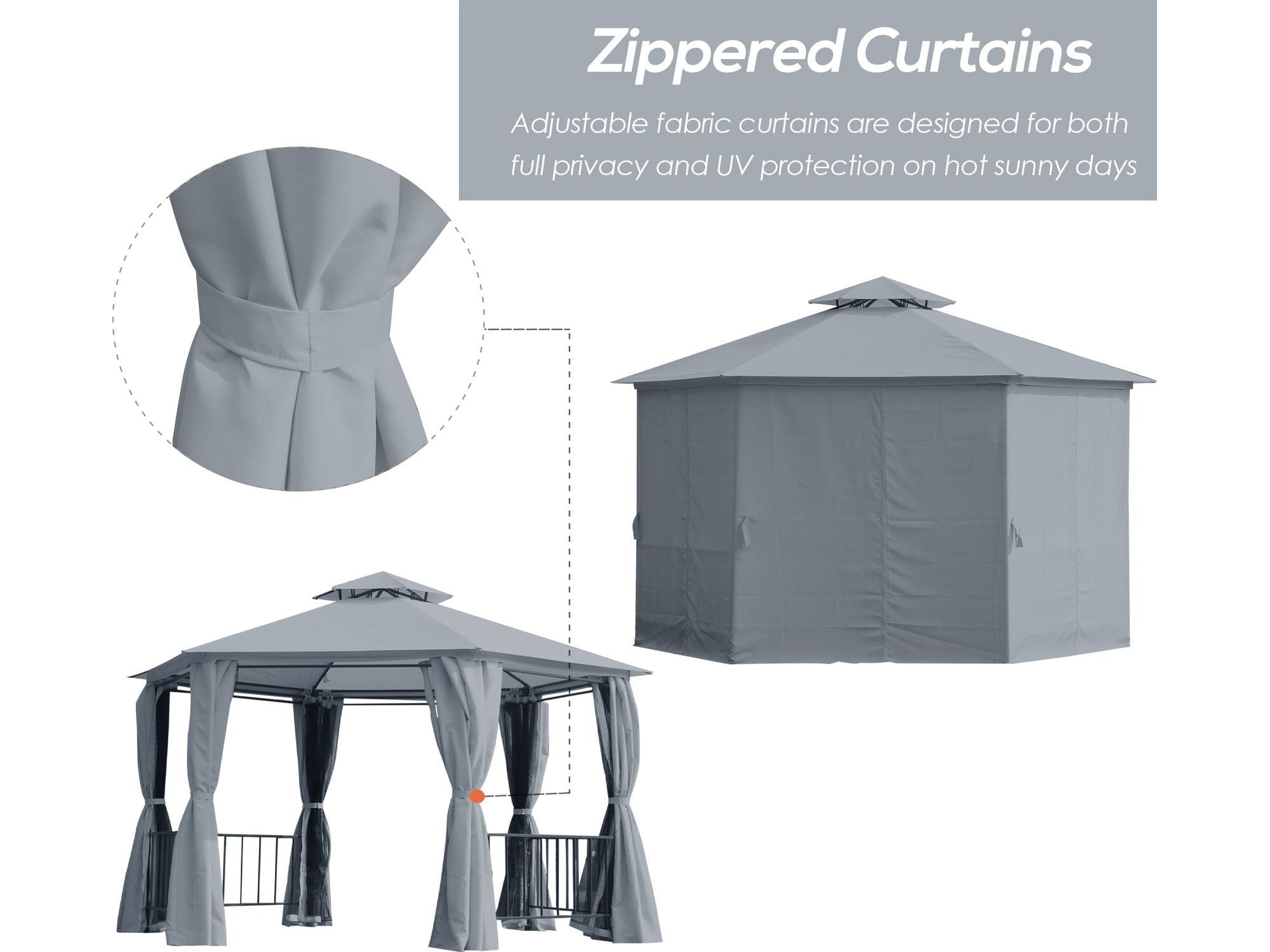 13' x 13' Double Roof Hexagon Outdoor Gazebo - Grey