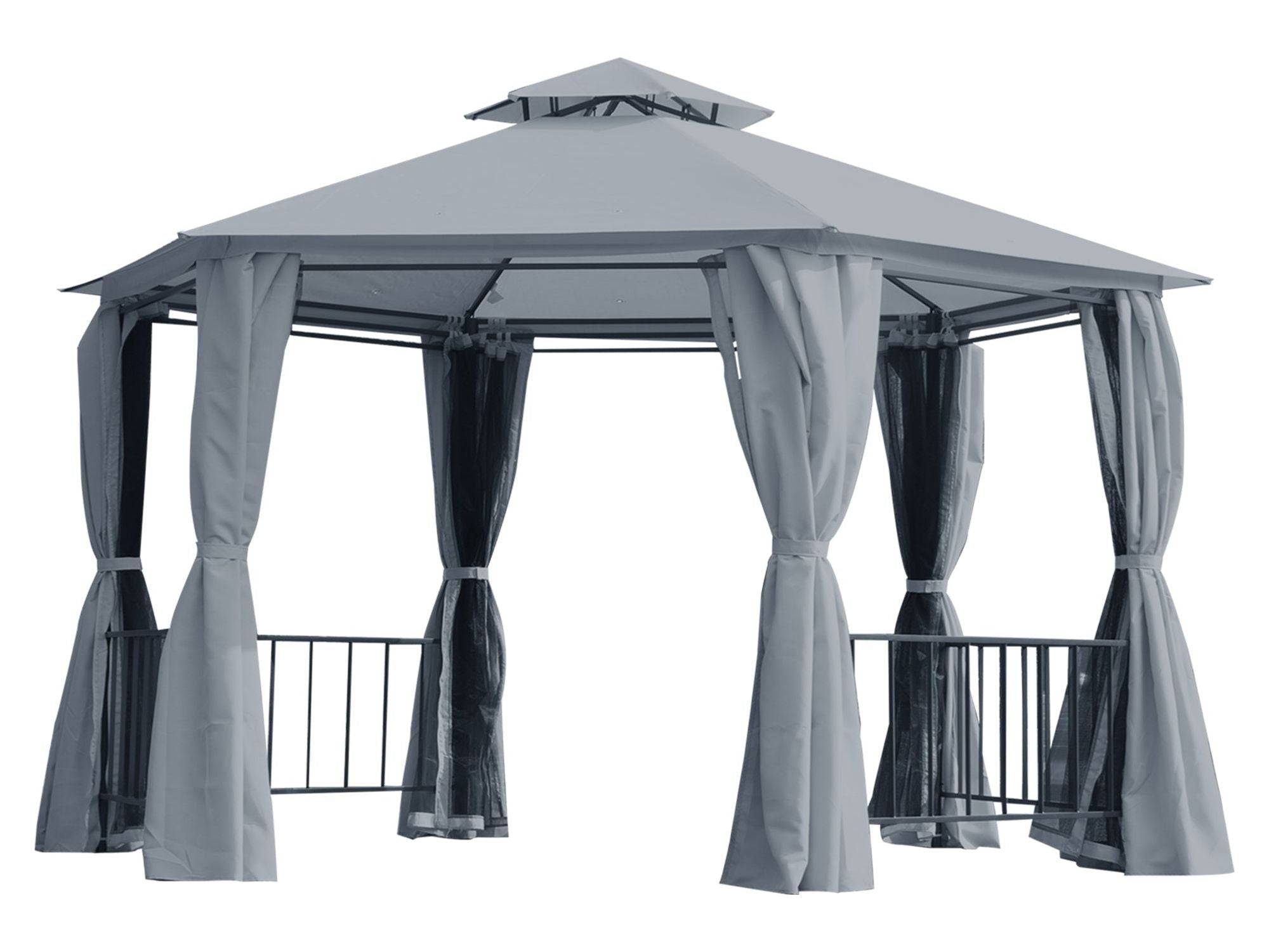 13' x 13' Double Roof Hexagon Outdoor Gazebo - Grey