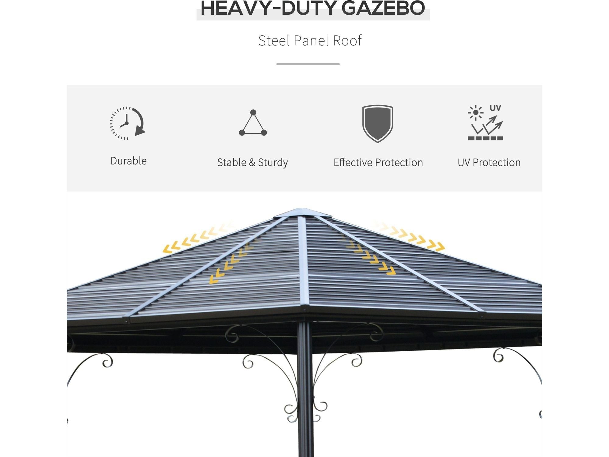 13' x 13' Hexagon Hardtop Gazebo Canopy with Galvanized Steel Roof - Black